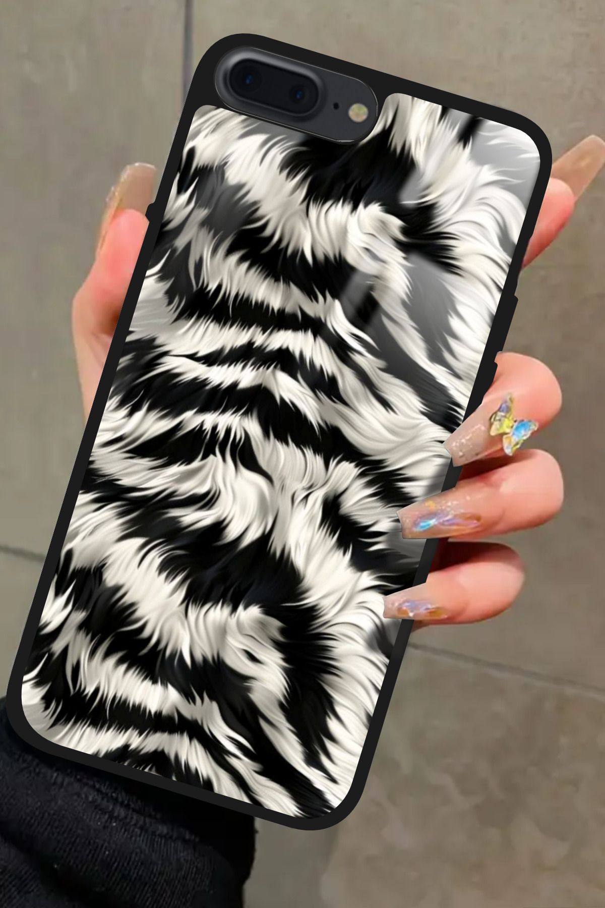 Snacase iPhone 8 Plus Uyumlu Zebra Tasarımlı Glossy Premium Kılıf