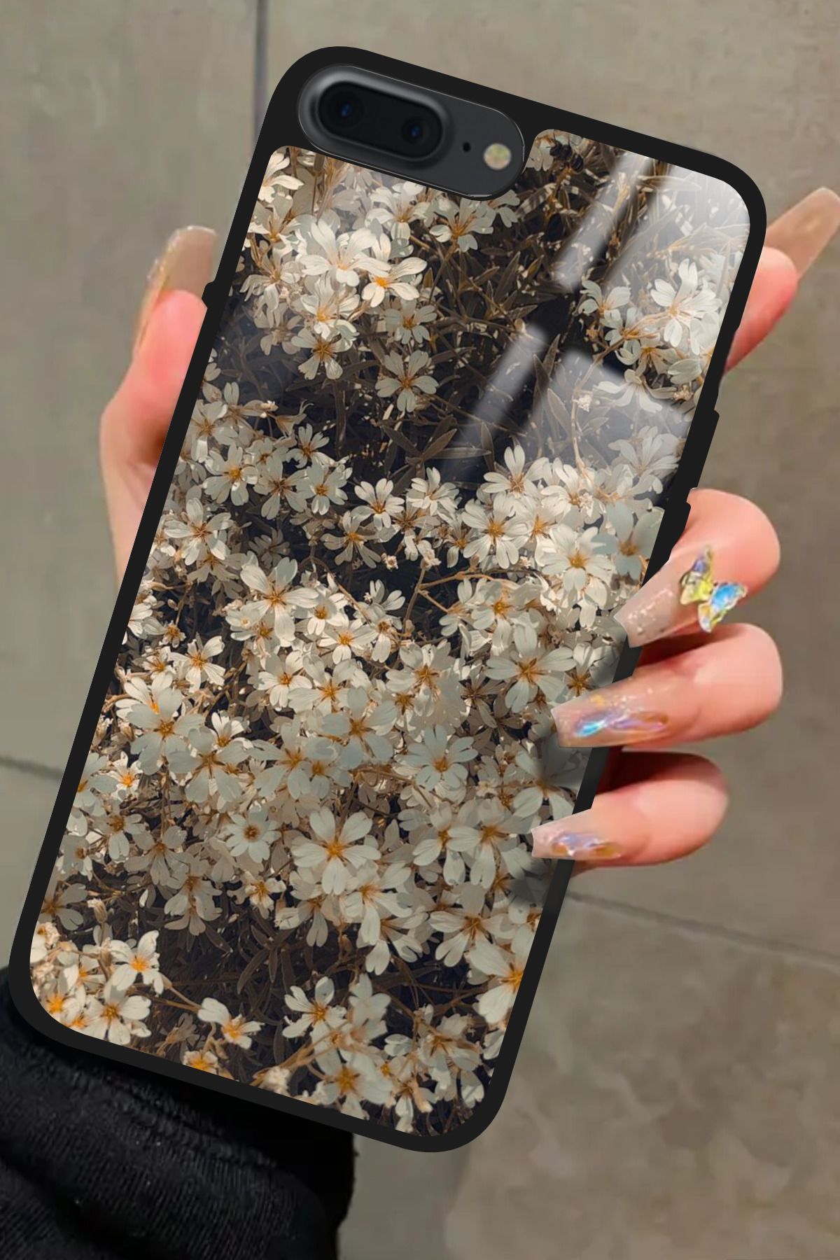 Snacase iPhone 7 Plus Uyumlu Beyaz Çiçek Tasarımlı Glossy Premium Kılıf