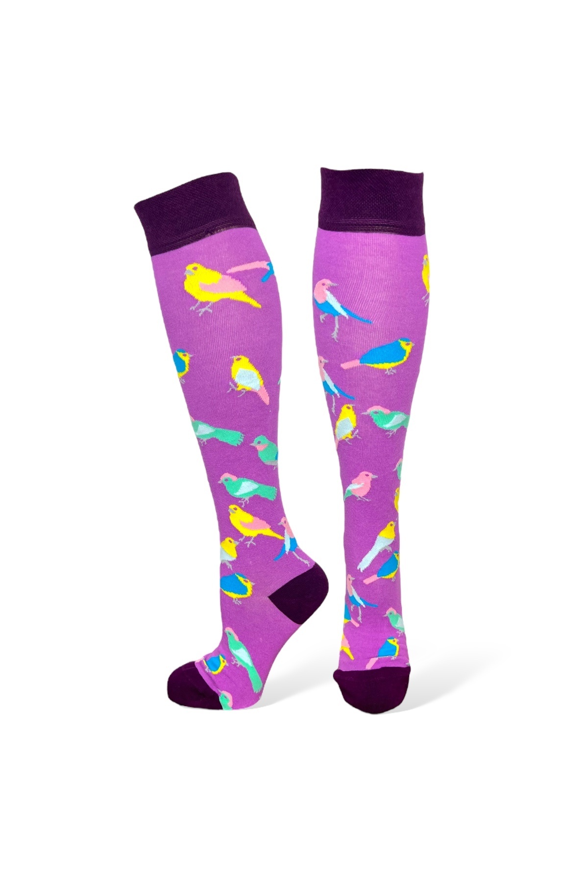 Mevo-5 Pcs Unisex Stretchy Llama Tree Bee and Fish Pattern Mixed Color Breathable over Knee Stockings 3