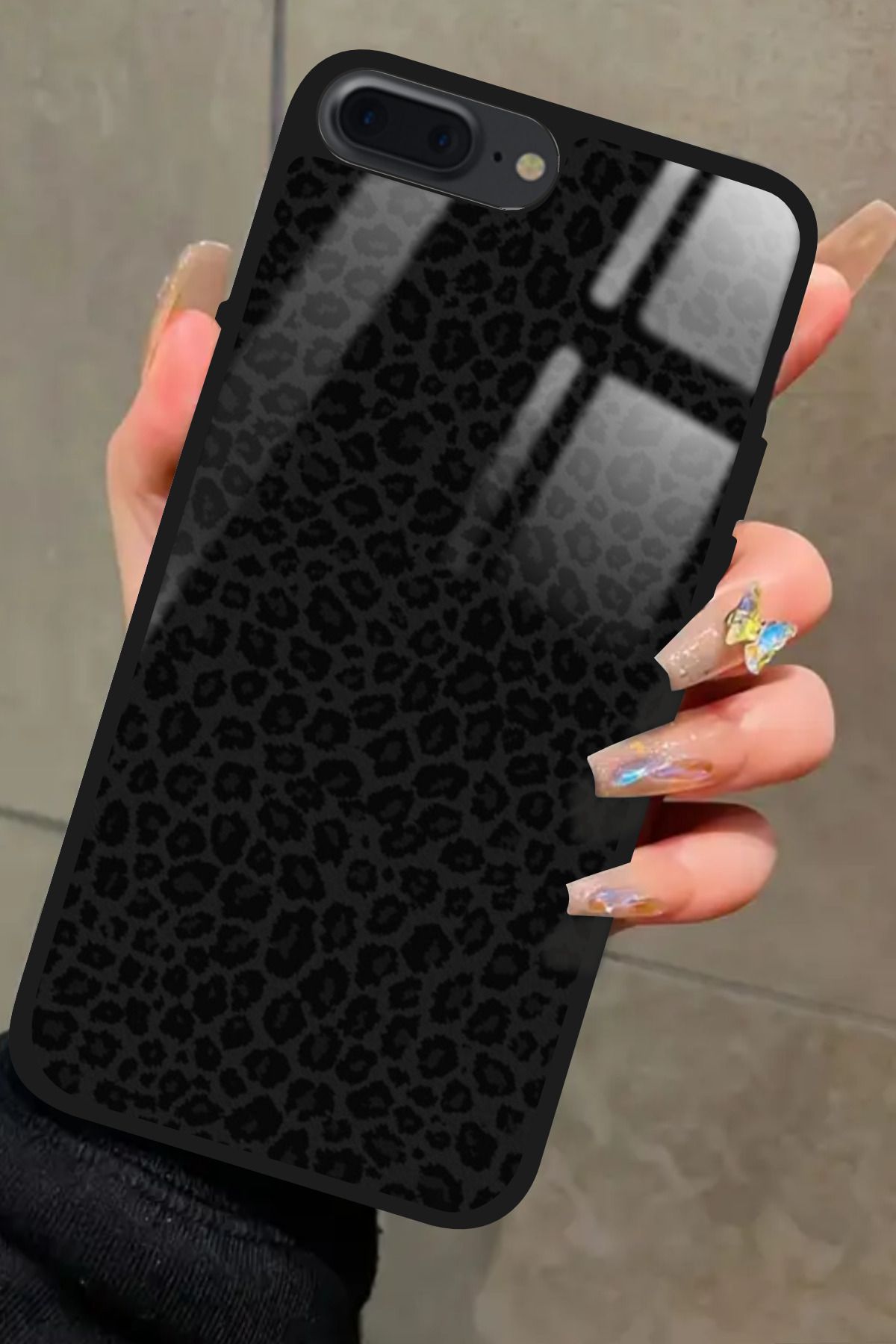 Snacase iPhone 8 Plus Uyumlu Leopar Tasarımlı Glossy Premium Kılıf