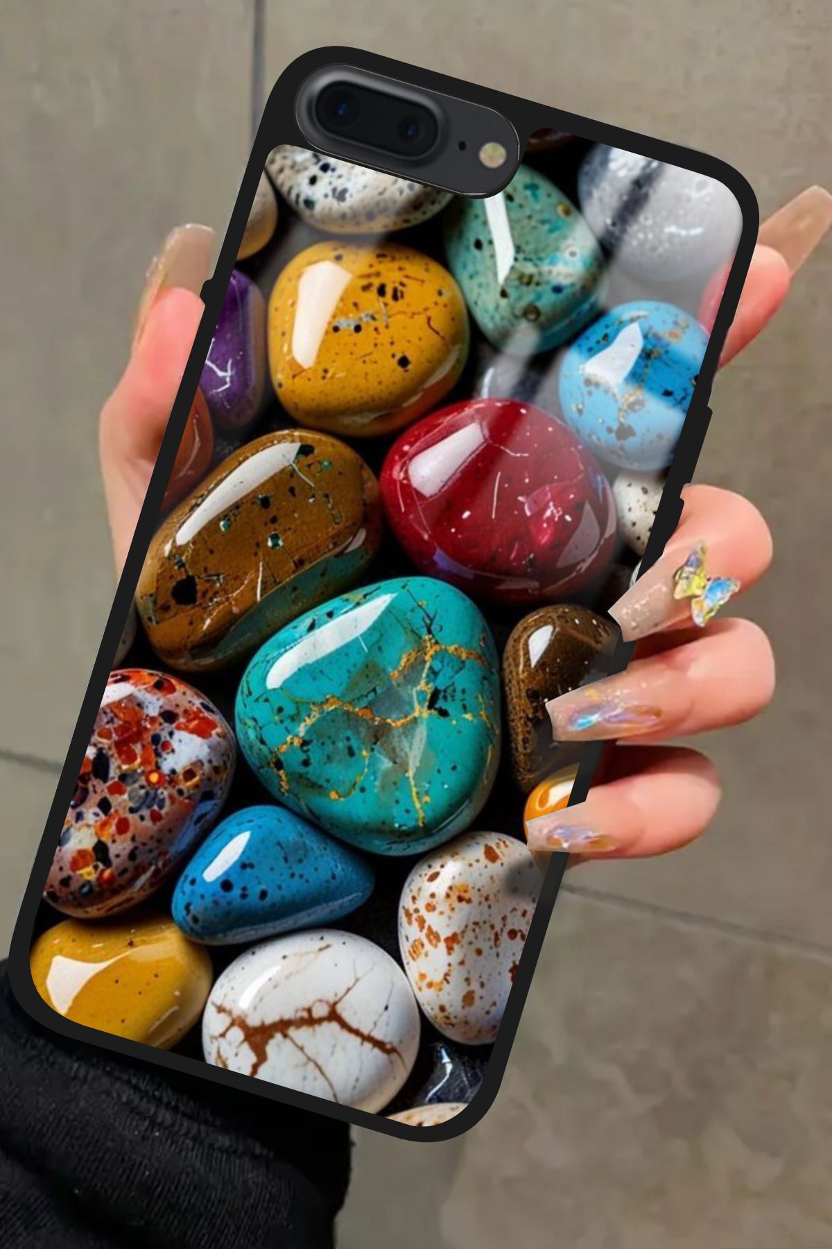 Snacase iPhone 8 Plus Uyumlu Renkli Taş Tasarımlı Glossy Premium Kılıf