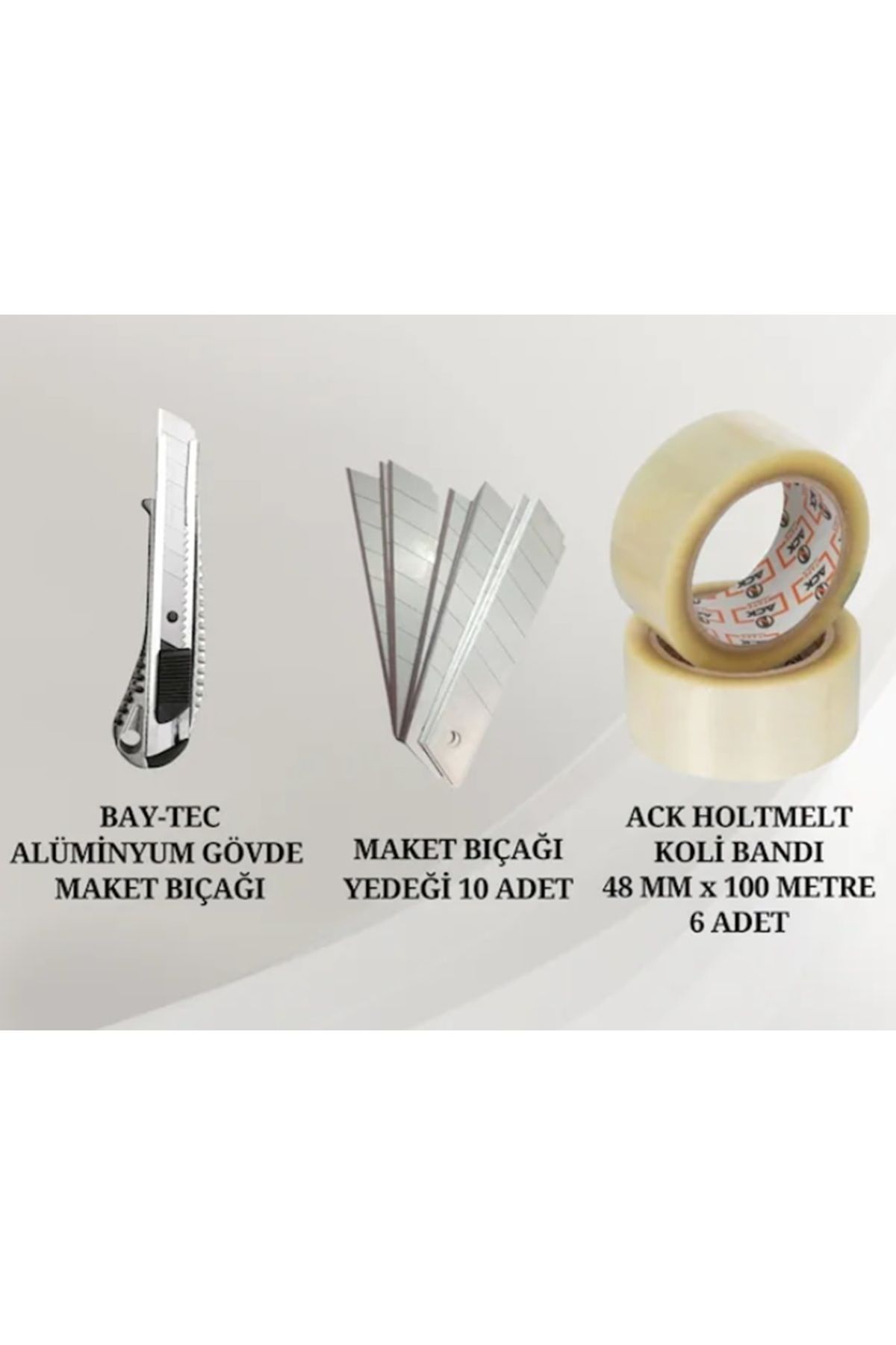 Filo Alümniyum Metal Maket Bıçağı + 10 Adet Yedek ve Ack Holtmelt Koli Bandı 6 Adet Seti