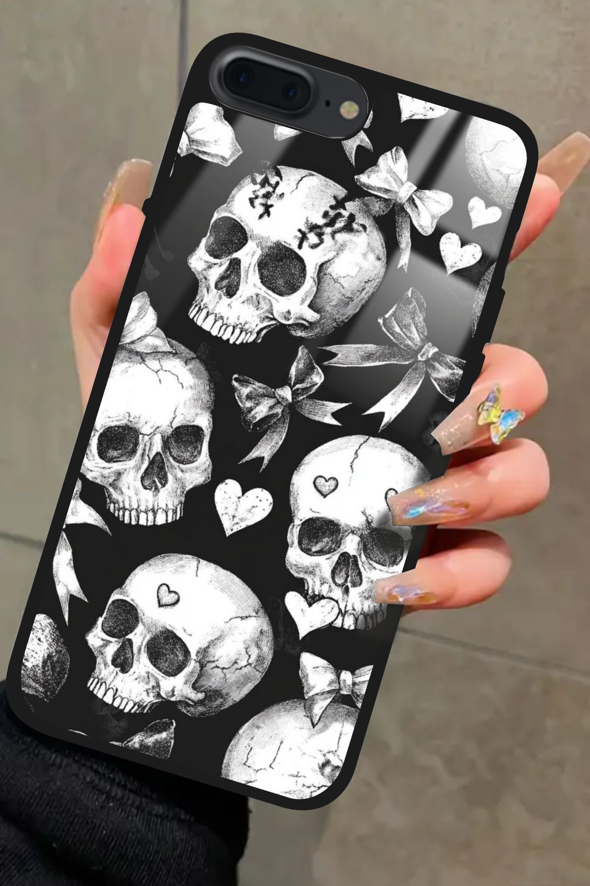 Snacase iPhone 8 Plus Uyumlu Kurukafa Tasarımlı Glossy Premium Kılıf