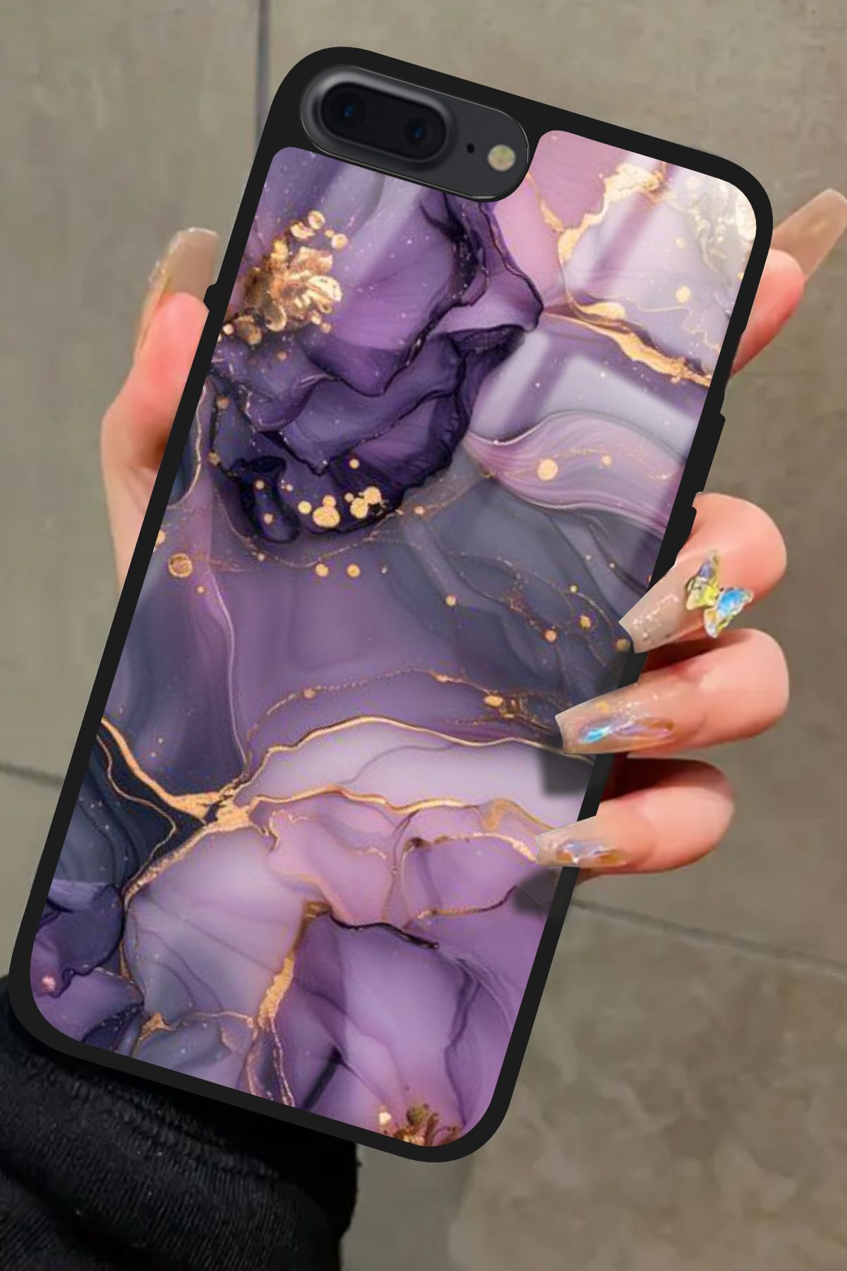 Snacase iPhone 8 Plus Uyumlu Mor Mermer Tasarımlı Glossy Premium Kılıf