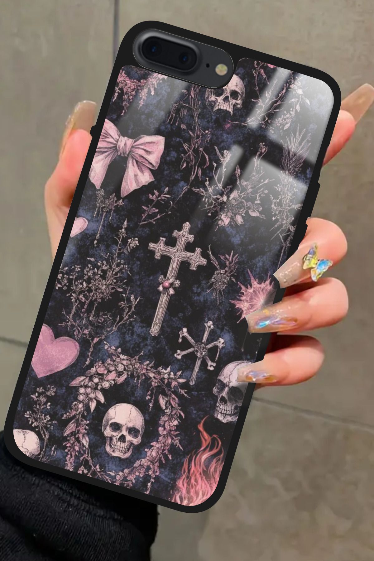 Snacase iPhone 7 Plus Uyumlu Kurukafa Tasarımlı Glossy Premium Kılıf