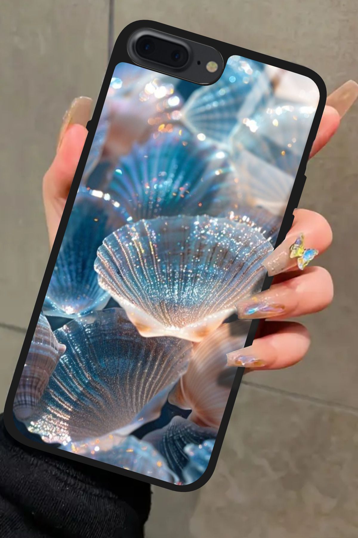 Snacase iPhone 7 Plus Uyumlu Simli Deniz Kabuk Tasarımlı Glossy Premium Kılıf