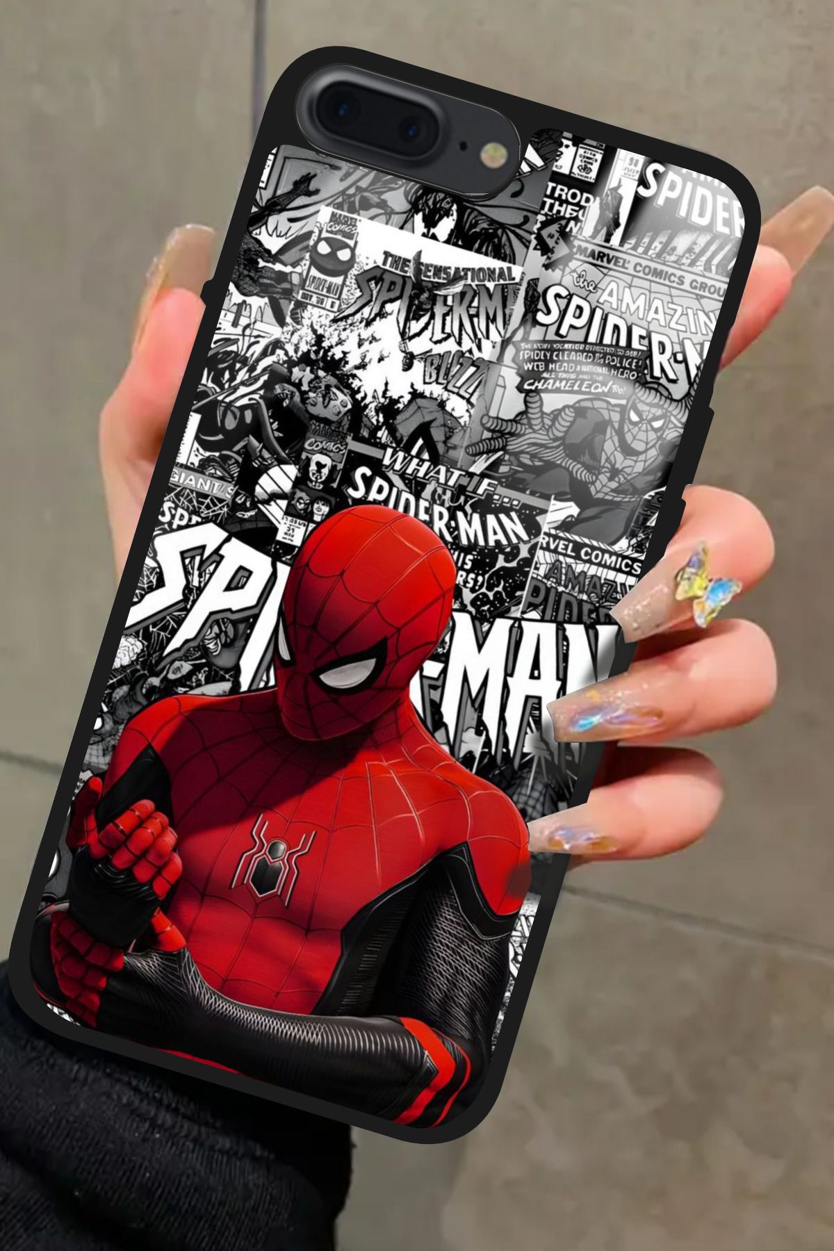 Snacase iPhone 7 Plus Uyumlu Örümcek Adam Tasarımlı Glossy Premium Kılıf