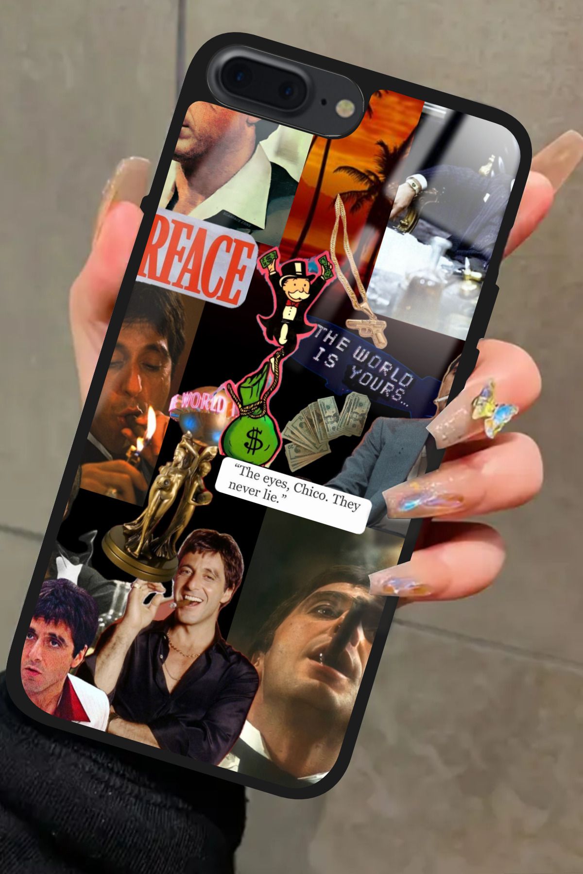 Snacase iPhone 8 Plus Uyumlu Scarface Tasarımlı Glossy Premium Kılıf