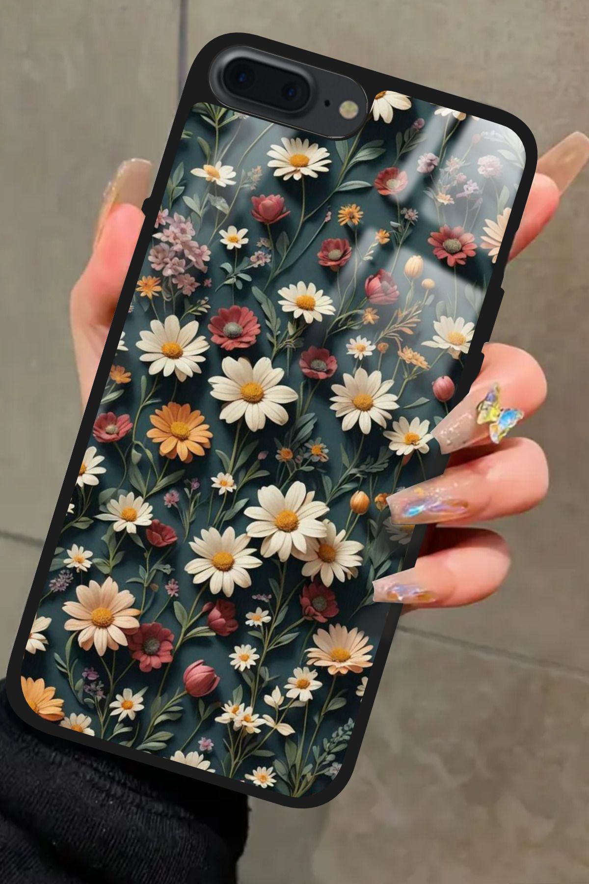 Snacase iPhone 7 Plus Uyumlu Karışık Çiçek Tasarımlı Glossy Premium Kılıf