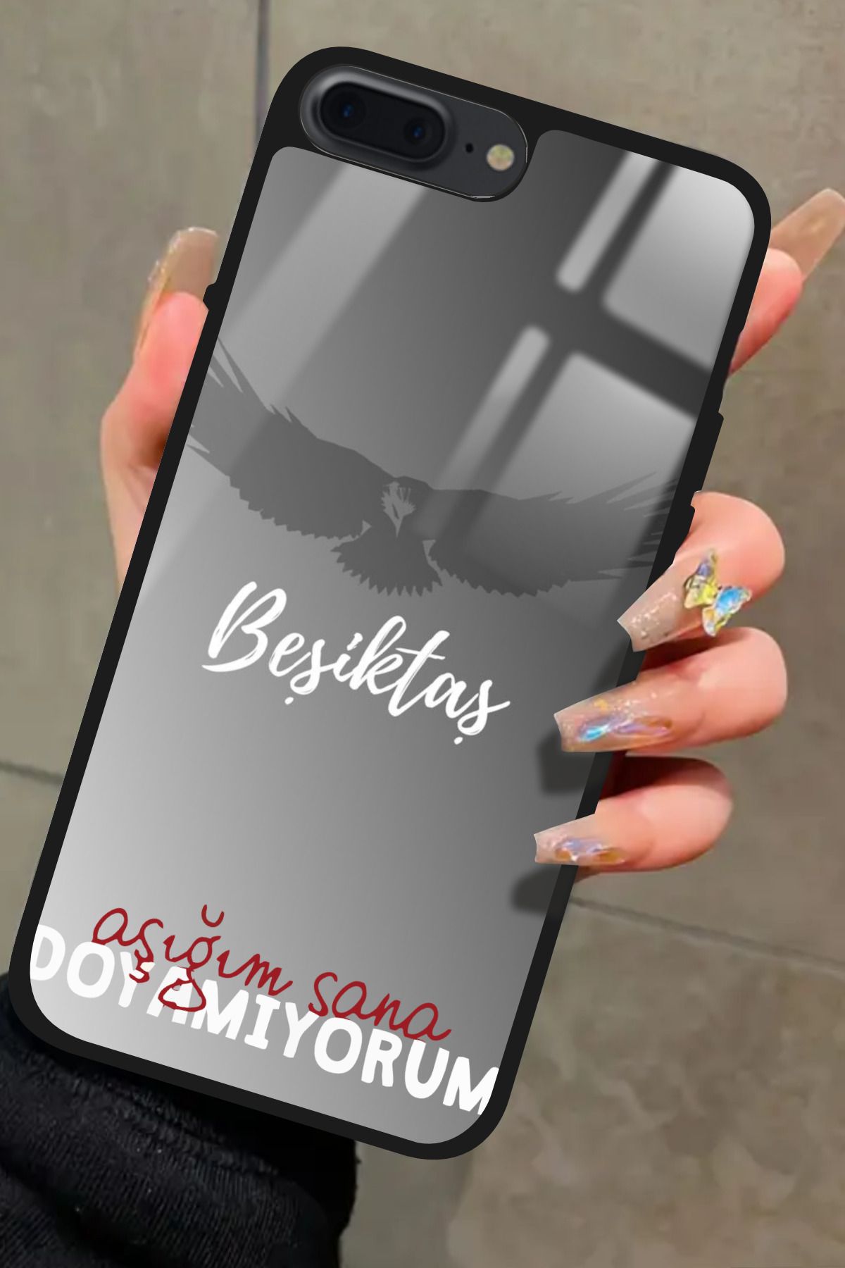 Snacase iPhone 8 Plus Uyumlu Beşiktaş Yazılı Glossy Premium Kılıf