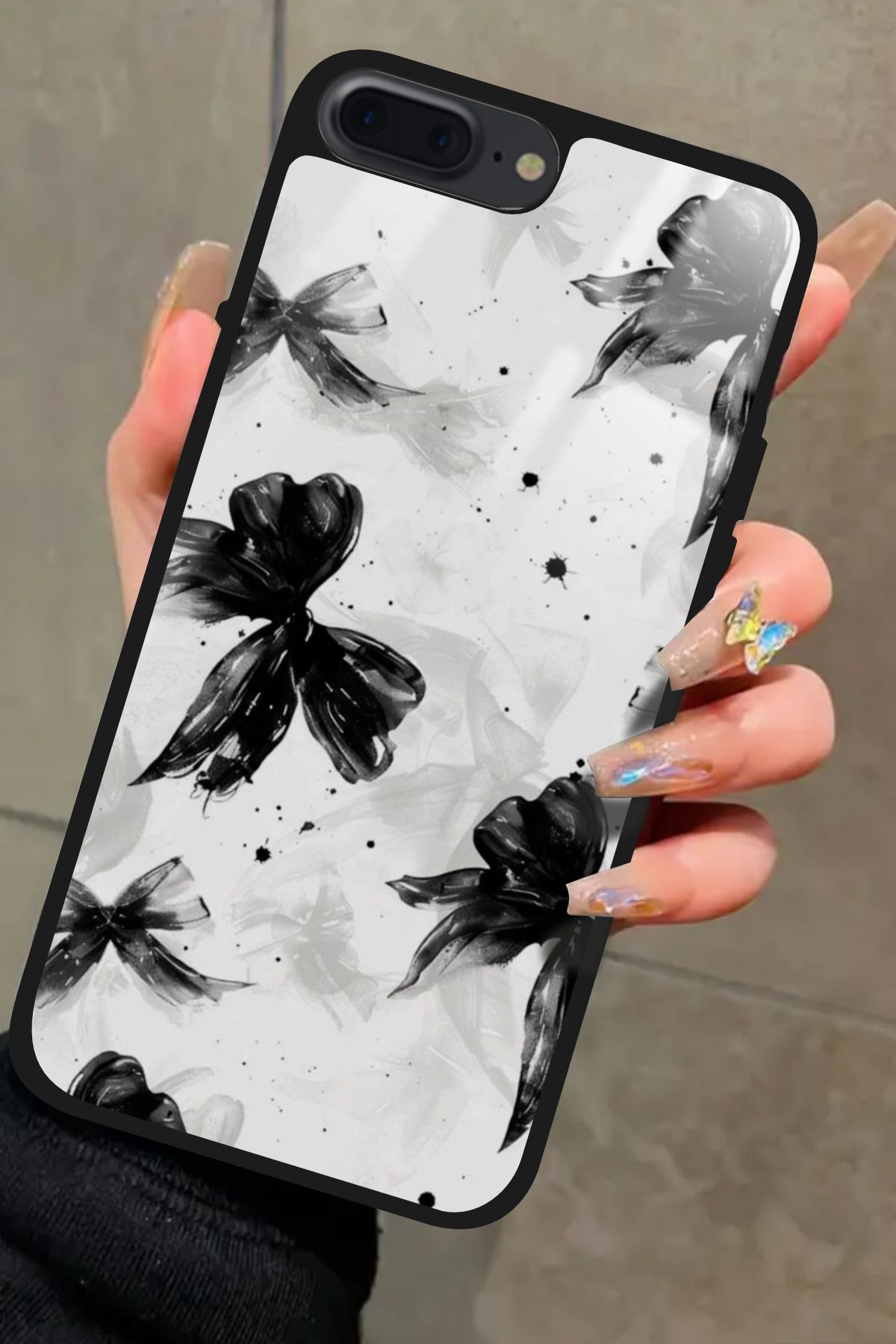 Snacase iPhone 7 Plus Uyumlu Siyah Kurdele Tasarımlı Glossy Premium Kılıf