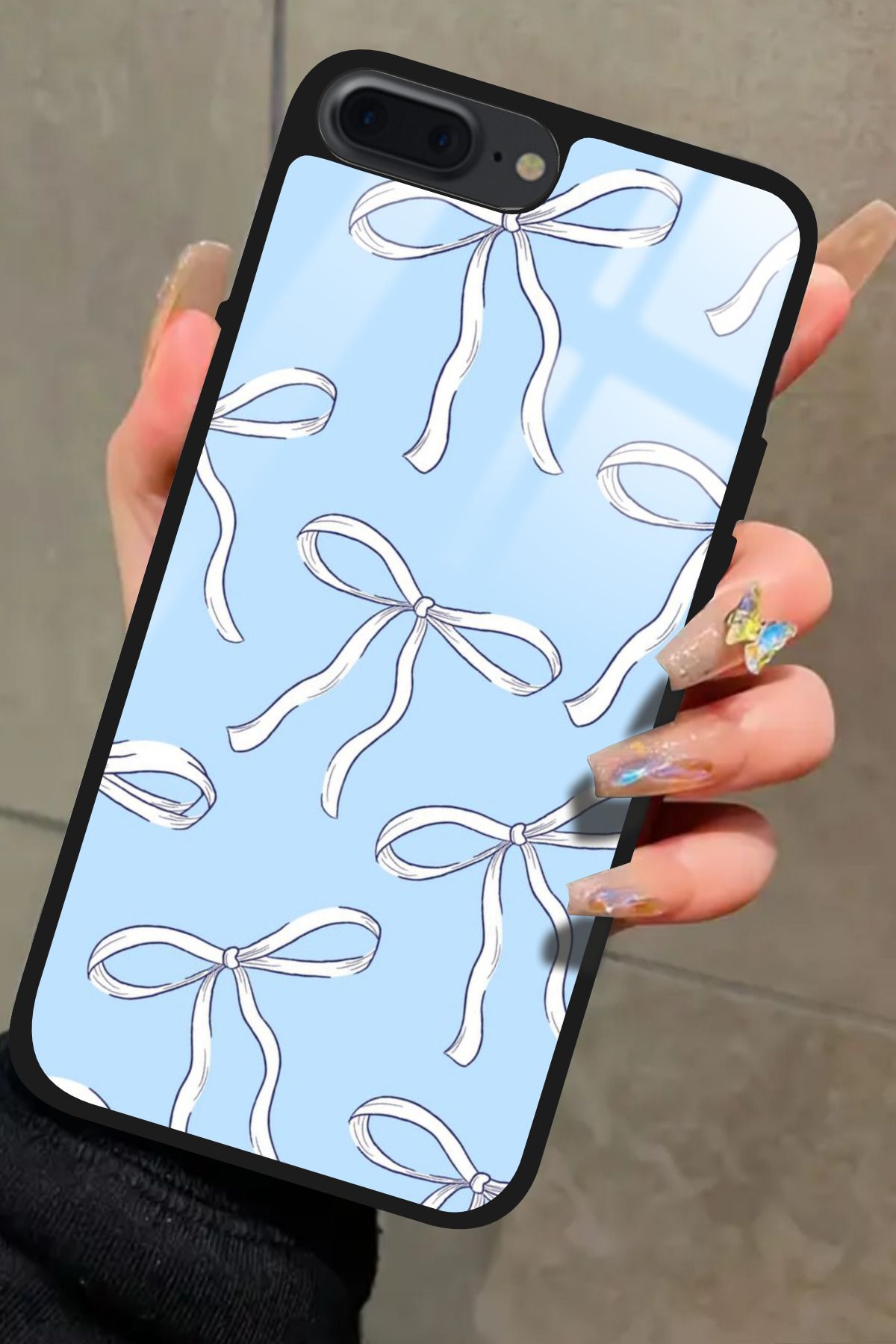 Snacase iPhone 7 Plus Uyumlu Beyaz Kurdele Tasarımlı Glossy Premium Kılıf