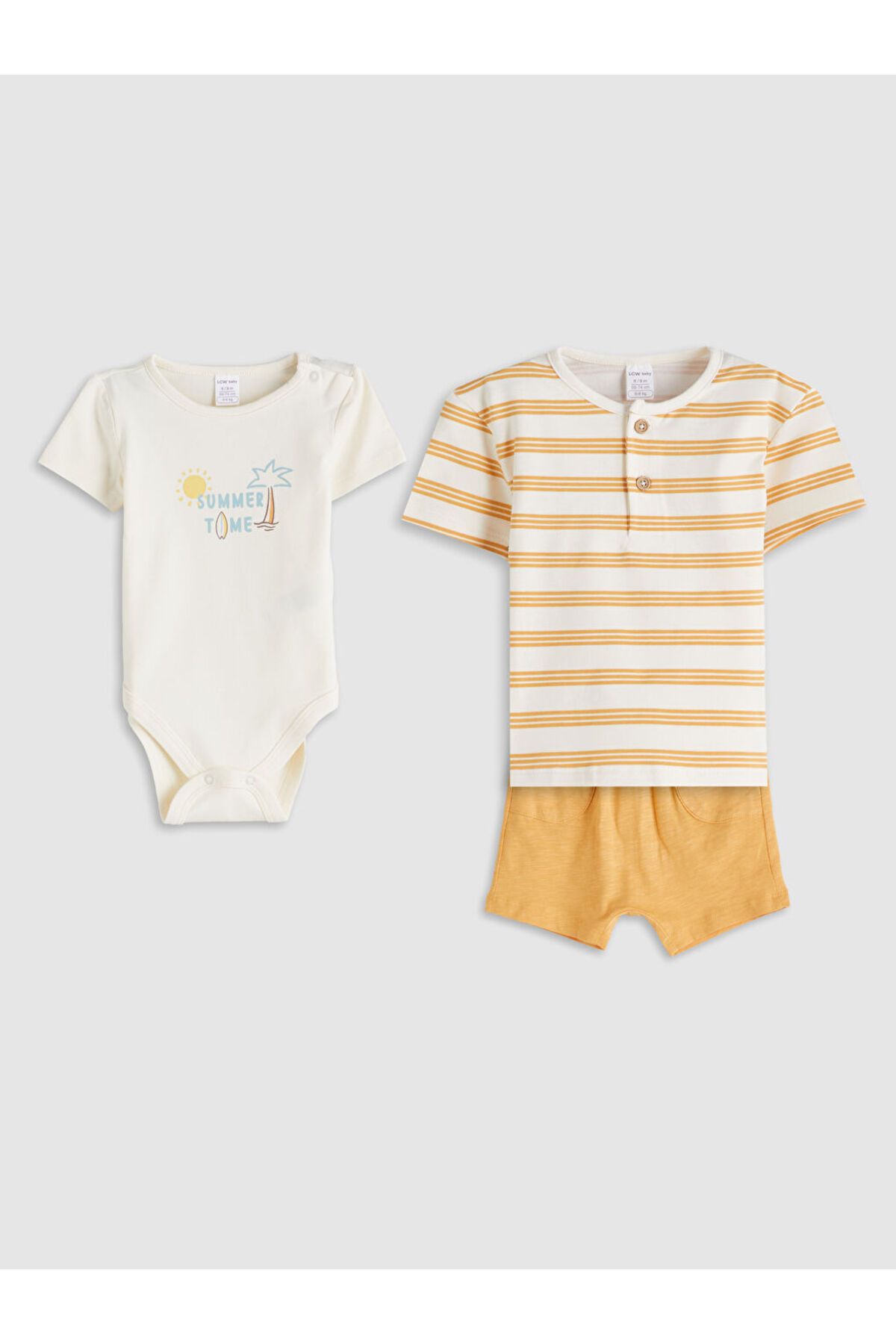 LC Waikiki LCW baby Ekru Baskılı Erkek Bebek Takım 3'lü