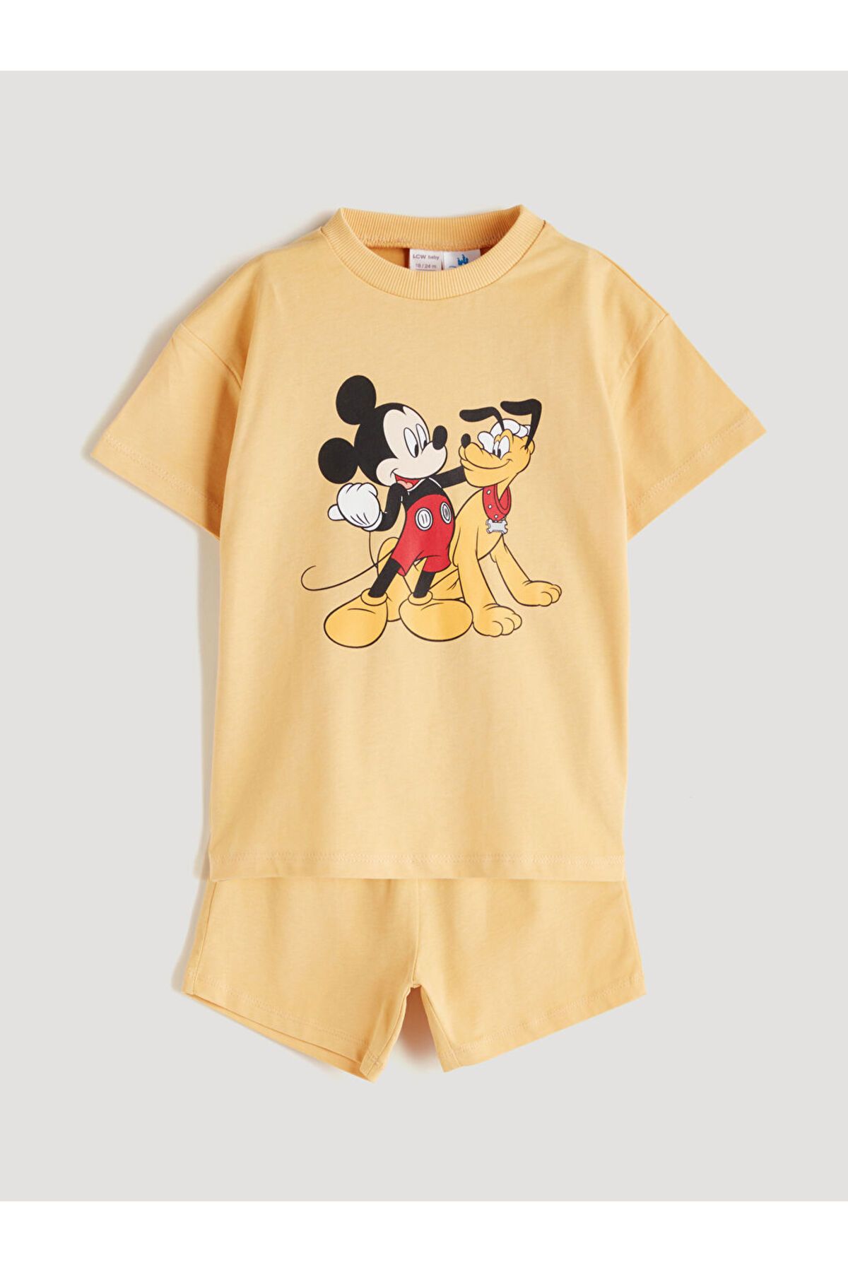 LC Waikiki LCW baby Sari Mickey Mouse Baskılı Erkek Bebek Tişört ve Şort 2'li