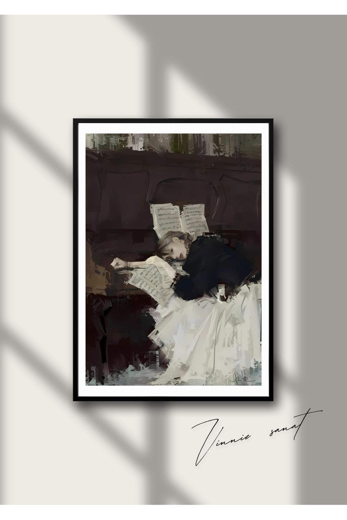 vinnie sanat Piyanist Kız Ahşap Çerçeveli Tablo