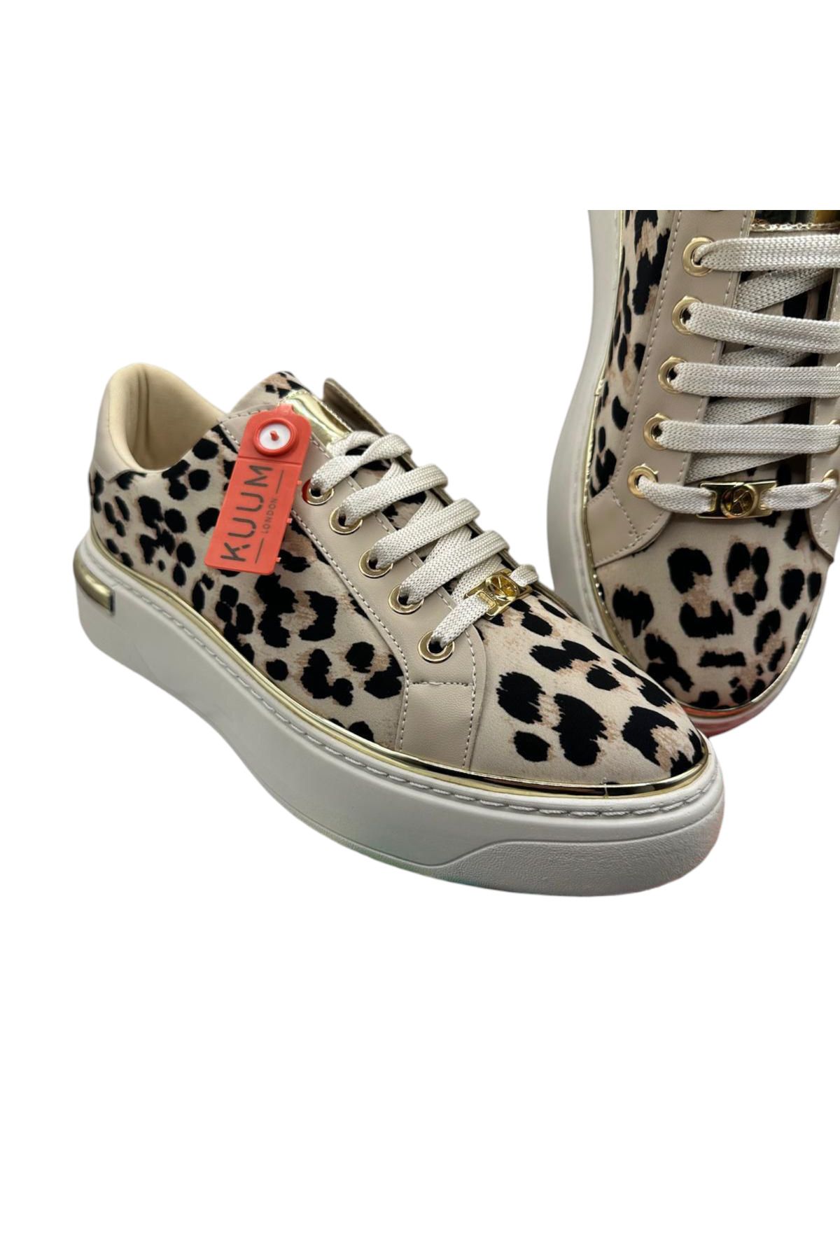 KUUM LONDON Sneakers Kadın Ayakkabı Ortopedik Taban Leopar Desen