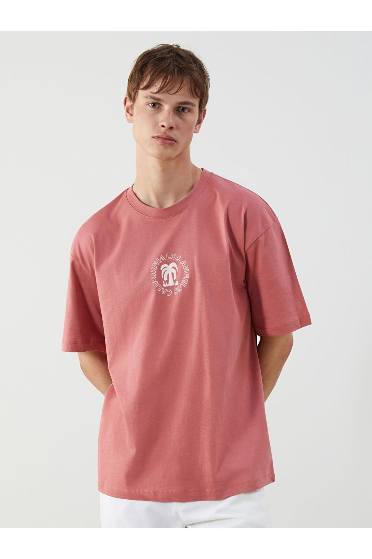 LC Waikiki XSIDE Pembe Bisiklet Yaka Baskılı Penye Erkek Tişört