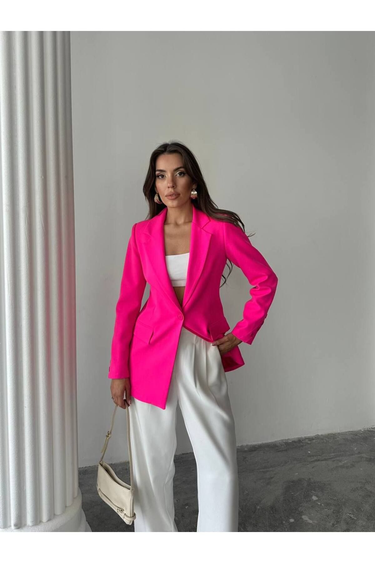 ENZOI Keten Kruvaze Yaka Blazer Ceket