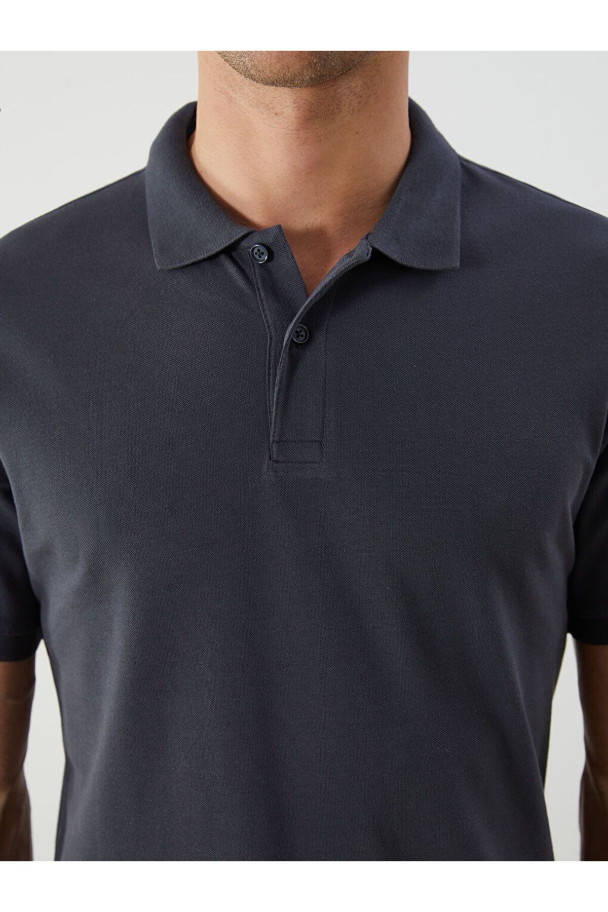 LC Waikiki-Anthracite Polo Neck Short Sleeve Pique Men's T-Shirt 3