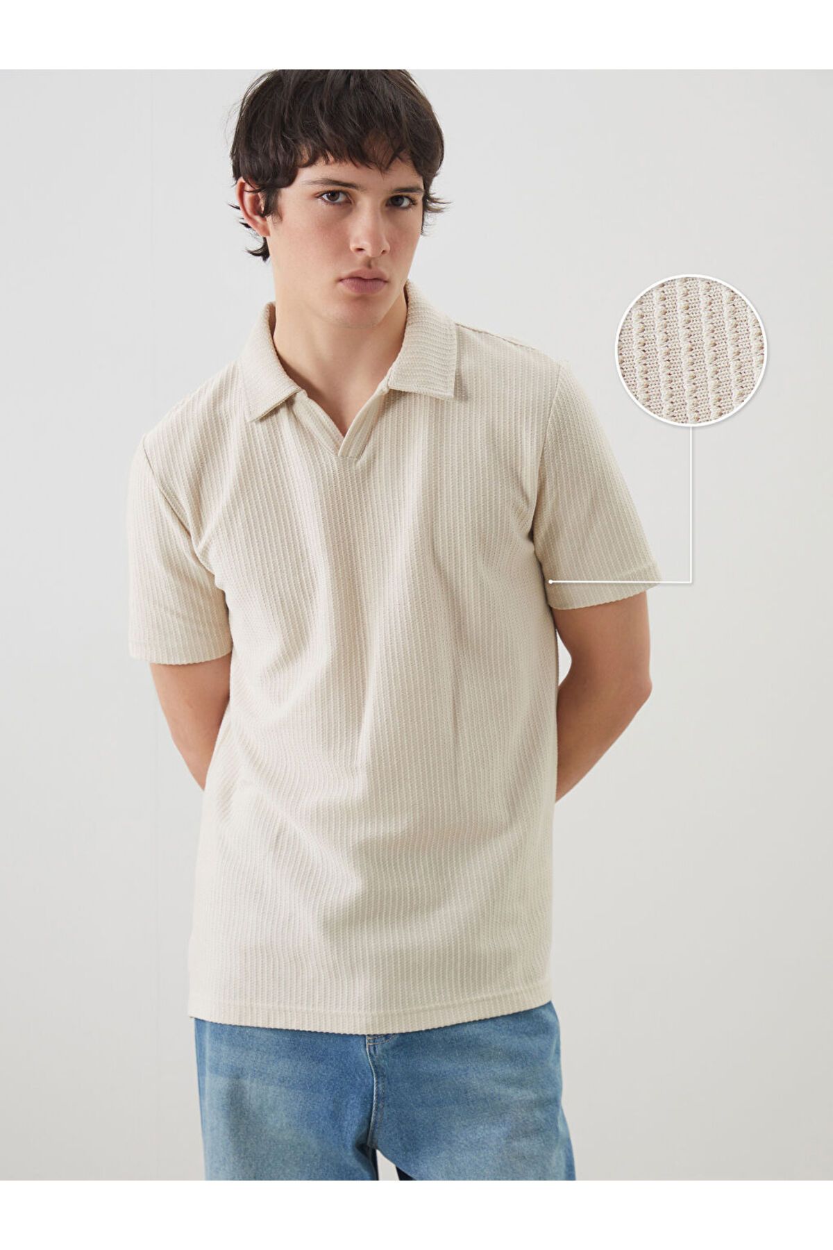 LC Waikiki XSIDE Bej Polo Yaka Erkek Dokulu Tişört