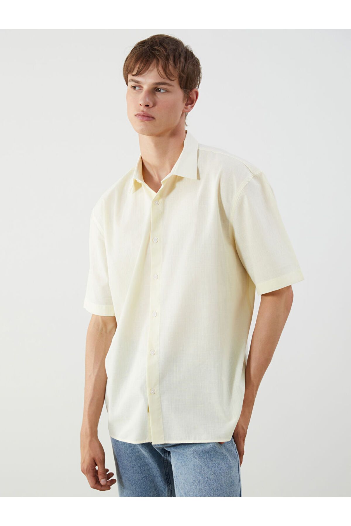 LC Waikiki XSIDE Sari Rahat Kalıp Kısa Kollu Poplin Erkek Gömlek