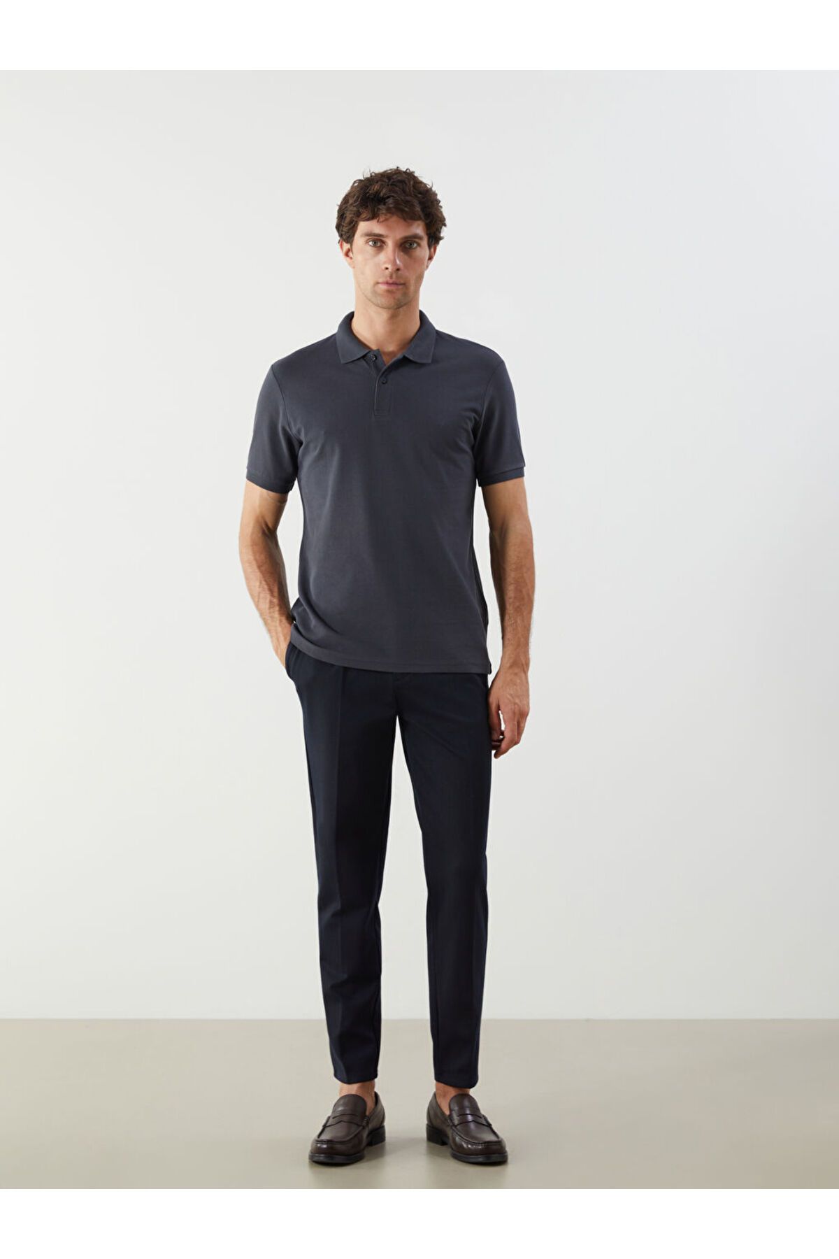 LC Waikiki-Anthracite Polo Neck Short Sleeve Pique Men's T-Shirt 2