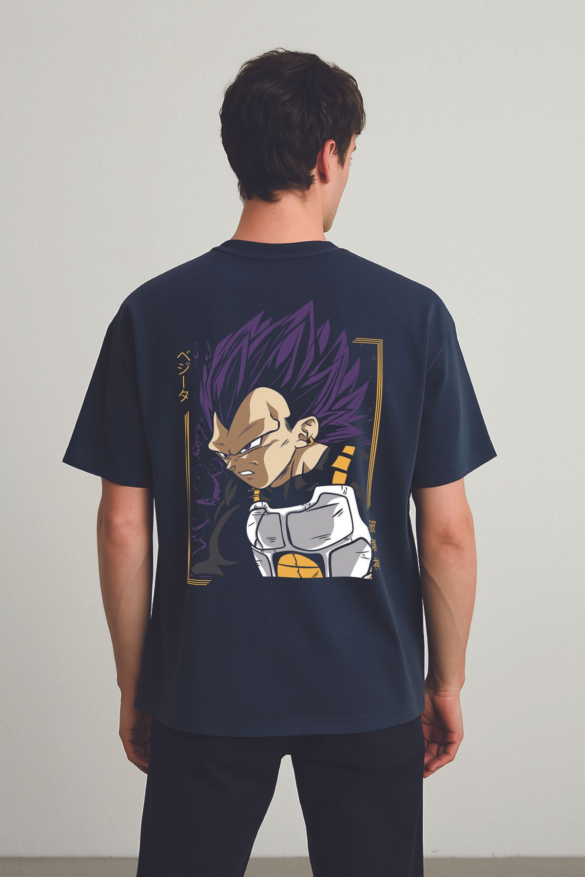 By Caspita Fashion Lenithra Dragon Ball Vegeta Anime Sırt Baskılı Unisex Oversize Füme T-shirt
