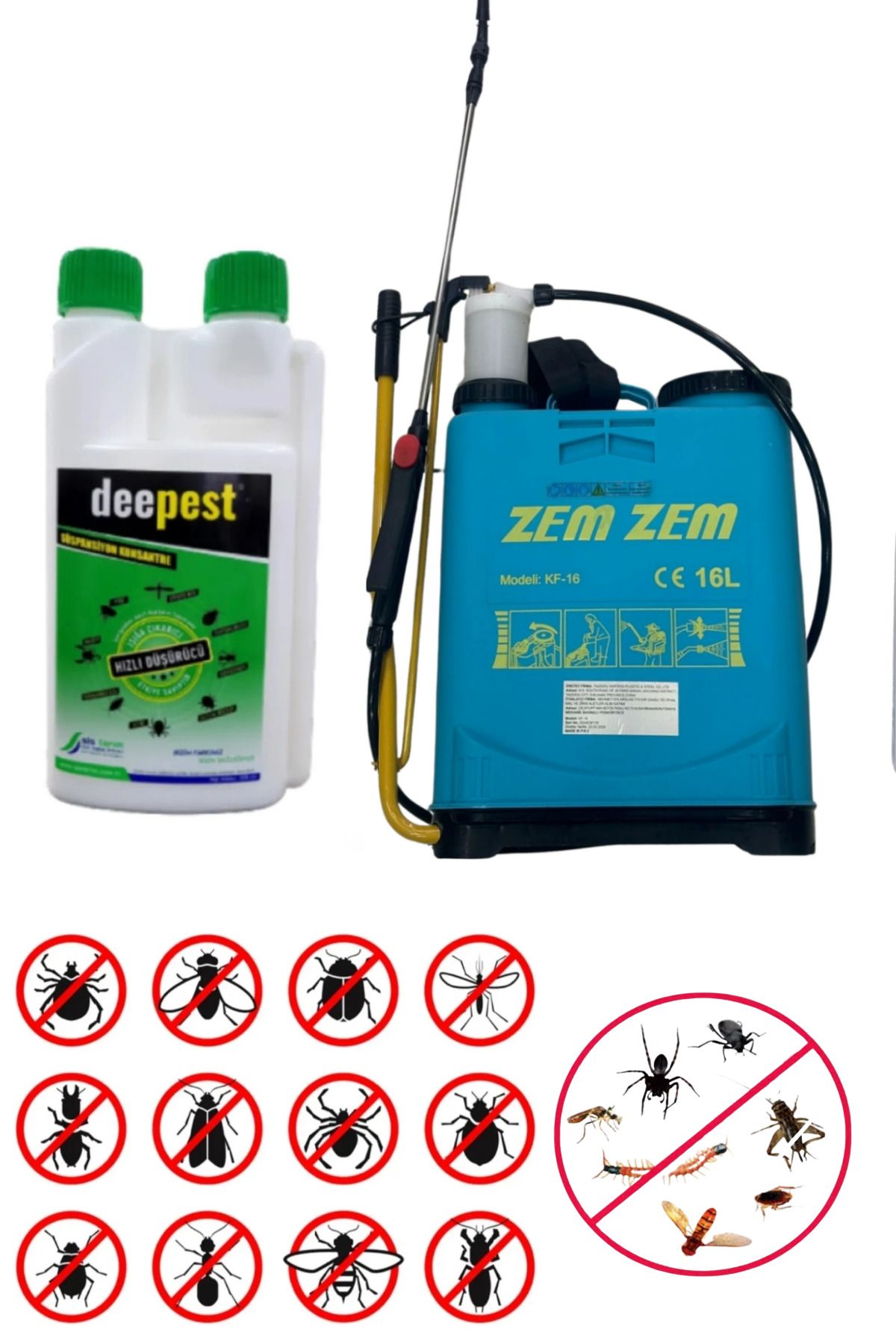 SİSTARIM Deepest 500ML Kokusuz Çok Etkili Tüm Haşerelerde Etkili İlaç/16LT Manuel İlaçlama Pompası