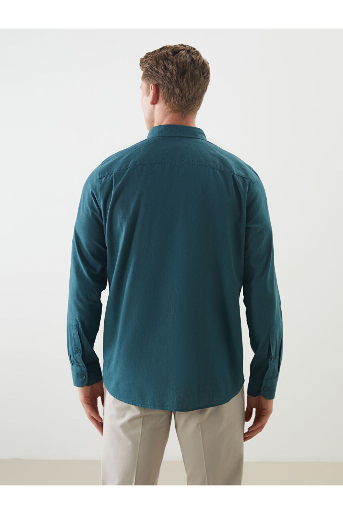 LC Waikiki-Ανδρικό πουκάμισο LCW Regular Fit με μακρυμάνικο λινό μείγμα 4