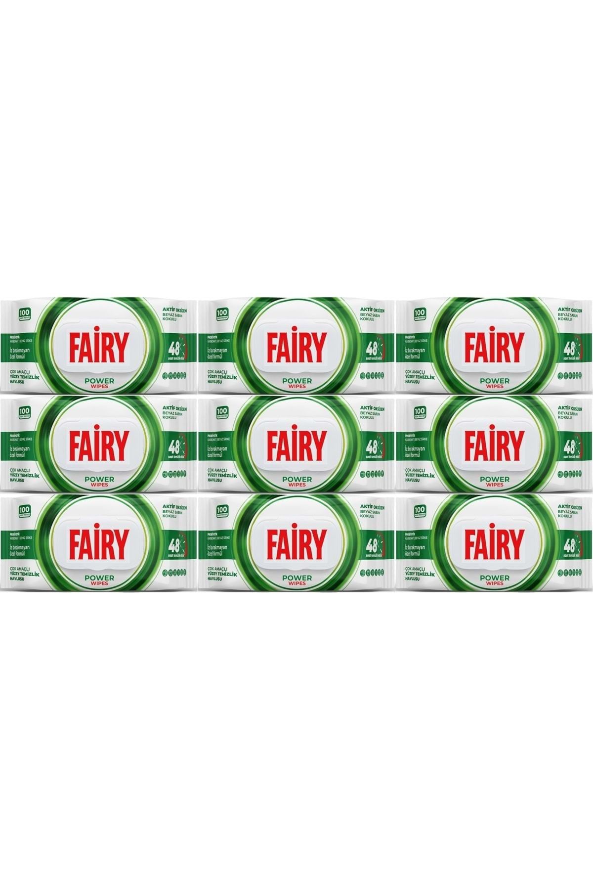 Fairy Yüzey Temizlik Havlusu 100 Yaprak Aktif Oksijen - Beyaz Sirke - Karbonat (9 Lu Set) 900 Yaprak