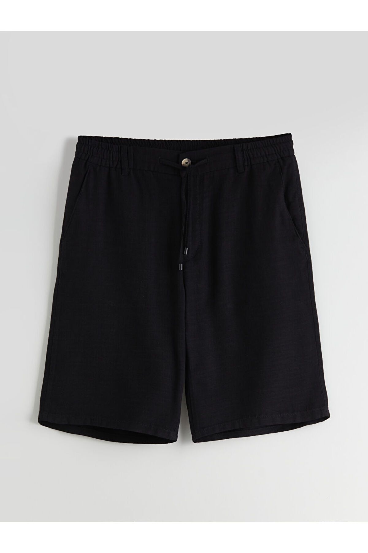 LC Waikiki-Μαύρο ανδρικό σορτς Standard Fit Linen Look 5