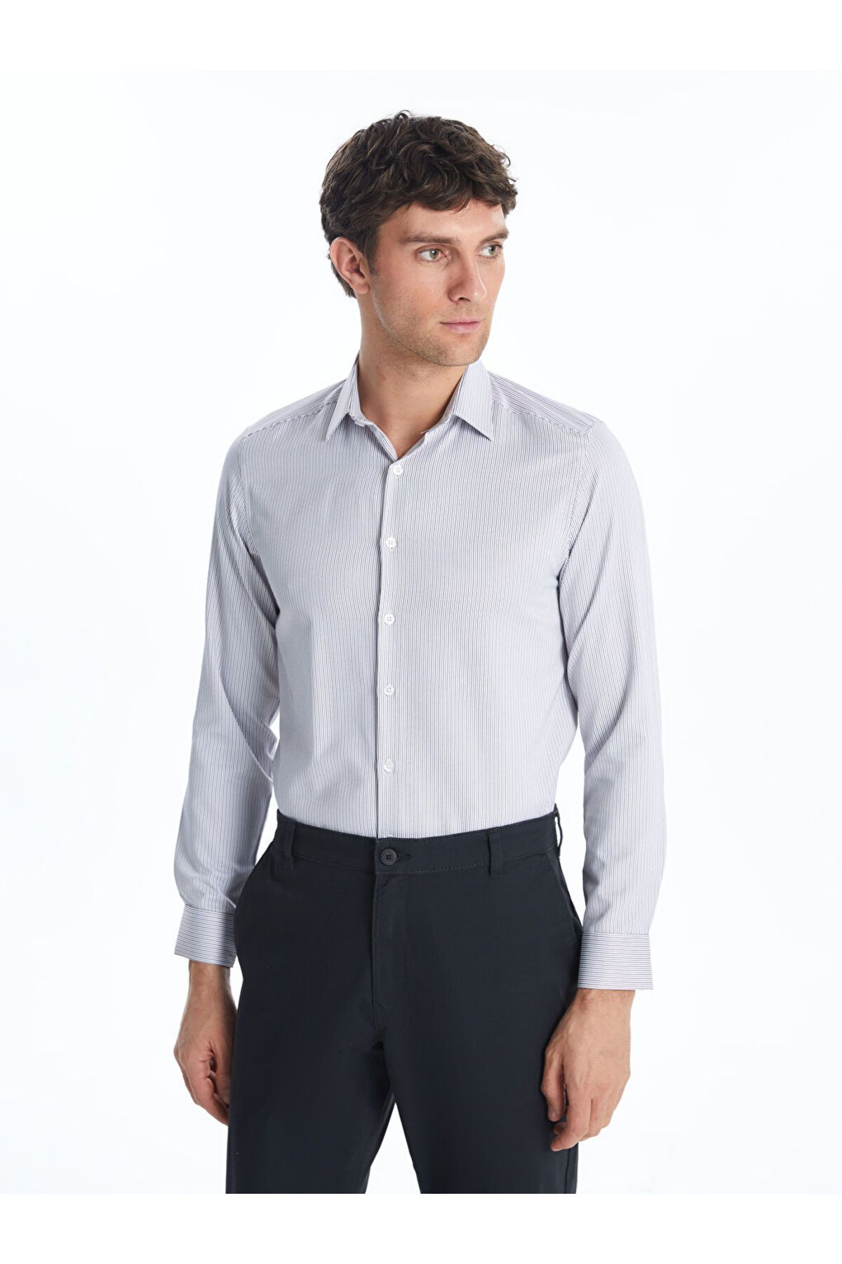 LC Waikiki Slim Fit Uzun Kollu Çizgili Armürlü Erkek Gömlek