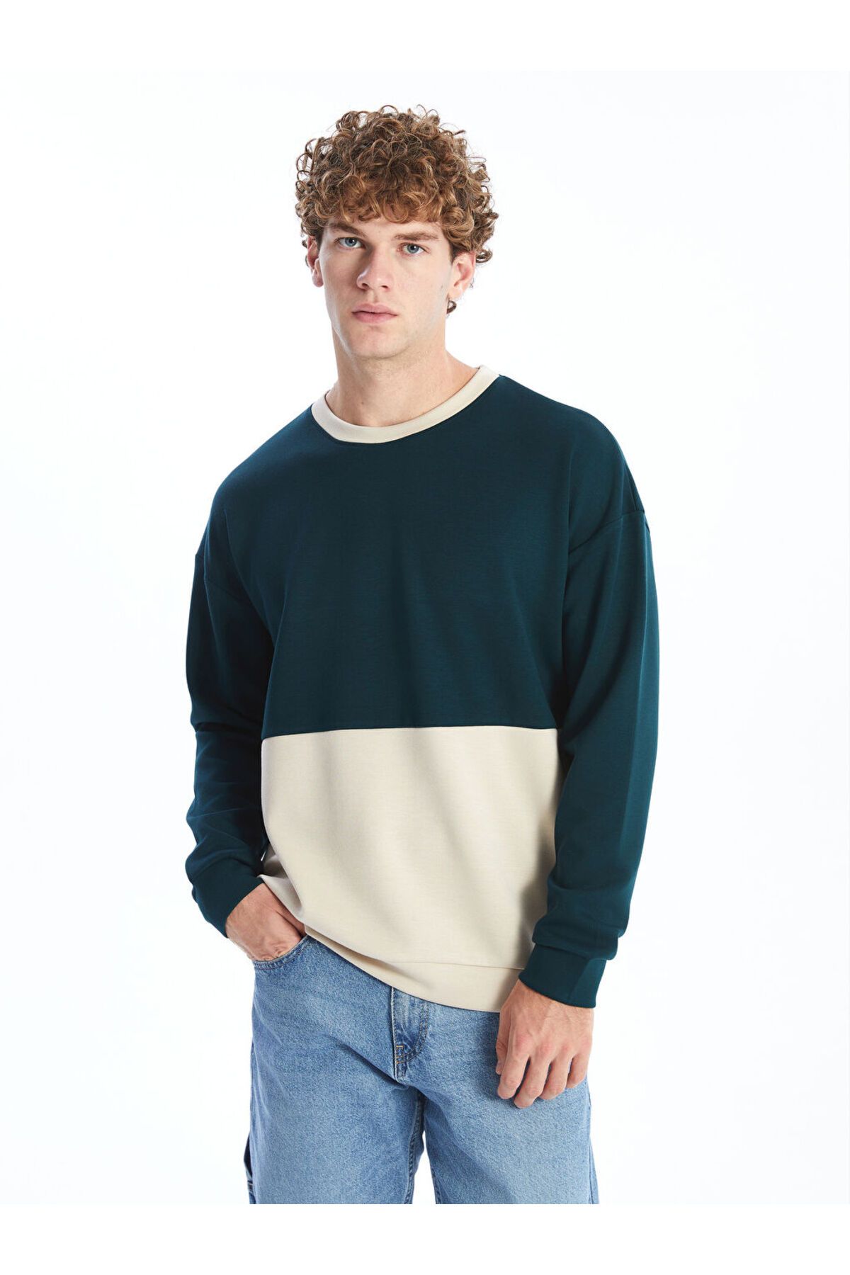 LC Waikiki Bisiklet Yaka Uzun Kollu Renk Bloklu Erkek Sweatshirt