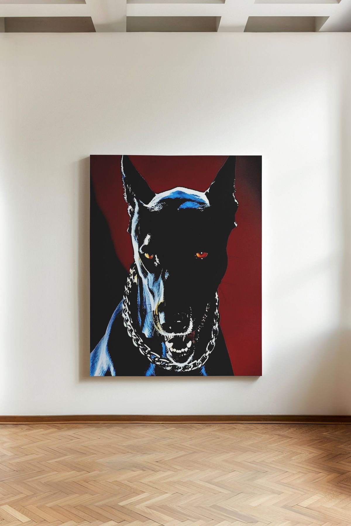 Kanvaspera Zincirli Doberman - Kanvas Tablo | Pop Art Tarzı | Modern Duvar Dekoru