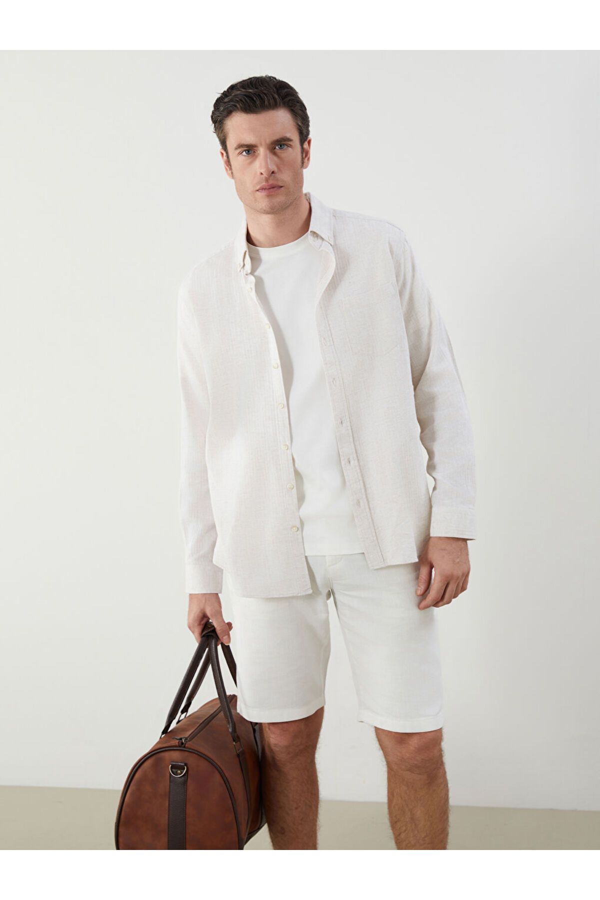 LC Waikiki Regular Fit Uzun Kollu Keten Karışımlı Erkek Gömlek