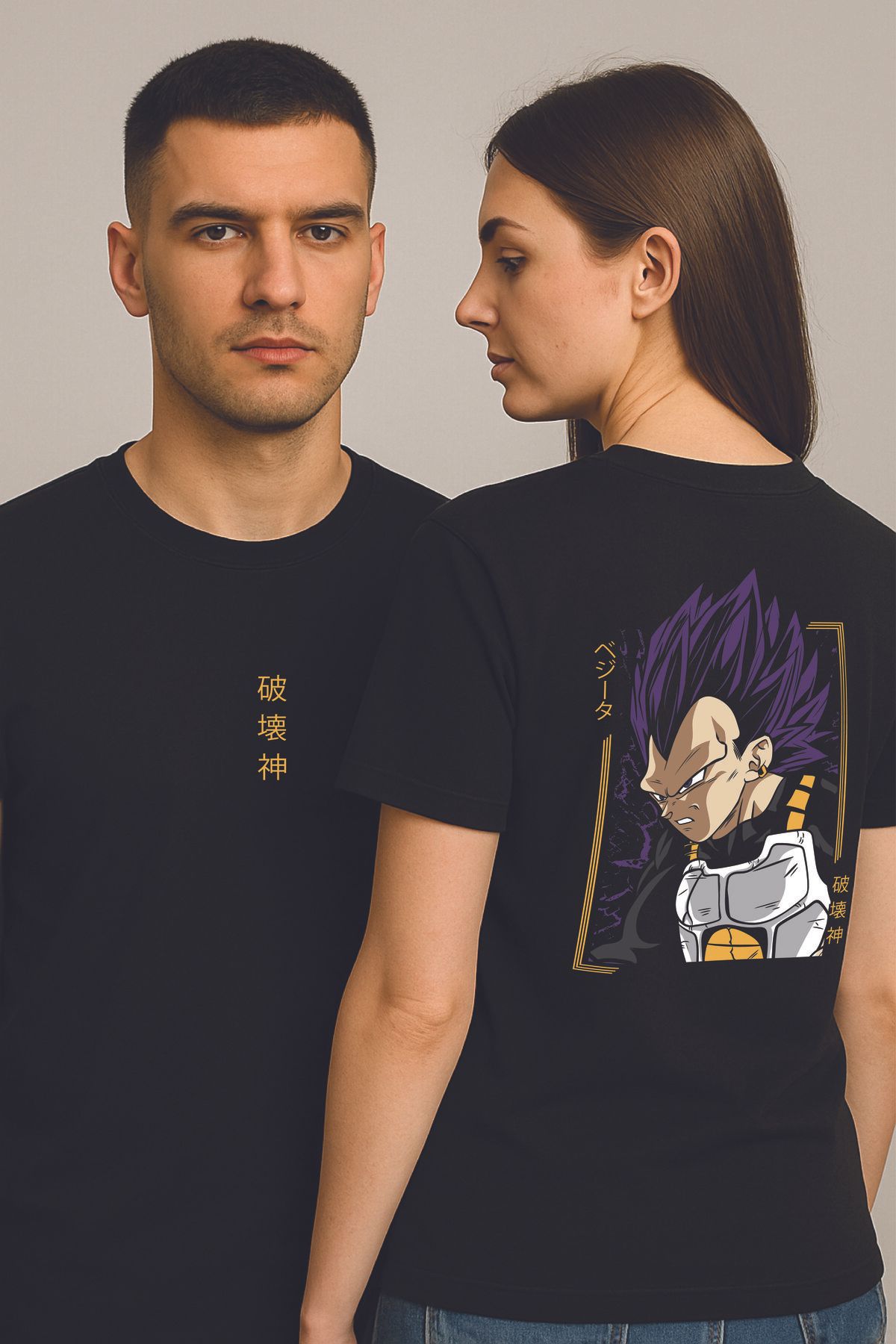 By Caspita Fashion Lenithra Dragon Ball Vegeta Anime Sırt Baskılı Unisex Oversize Siyah T-shirt