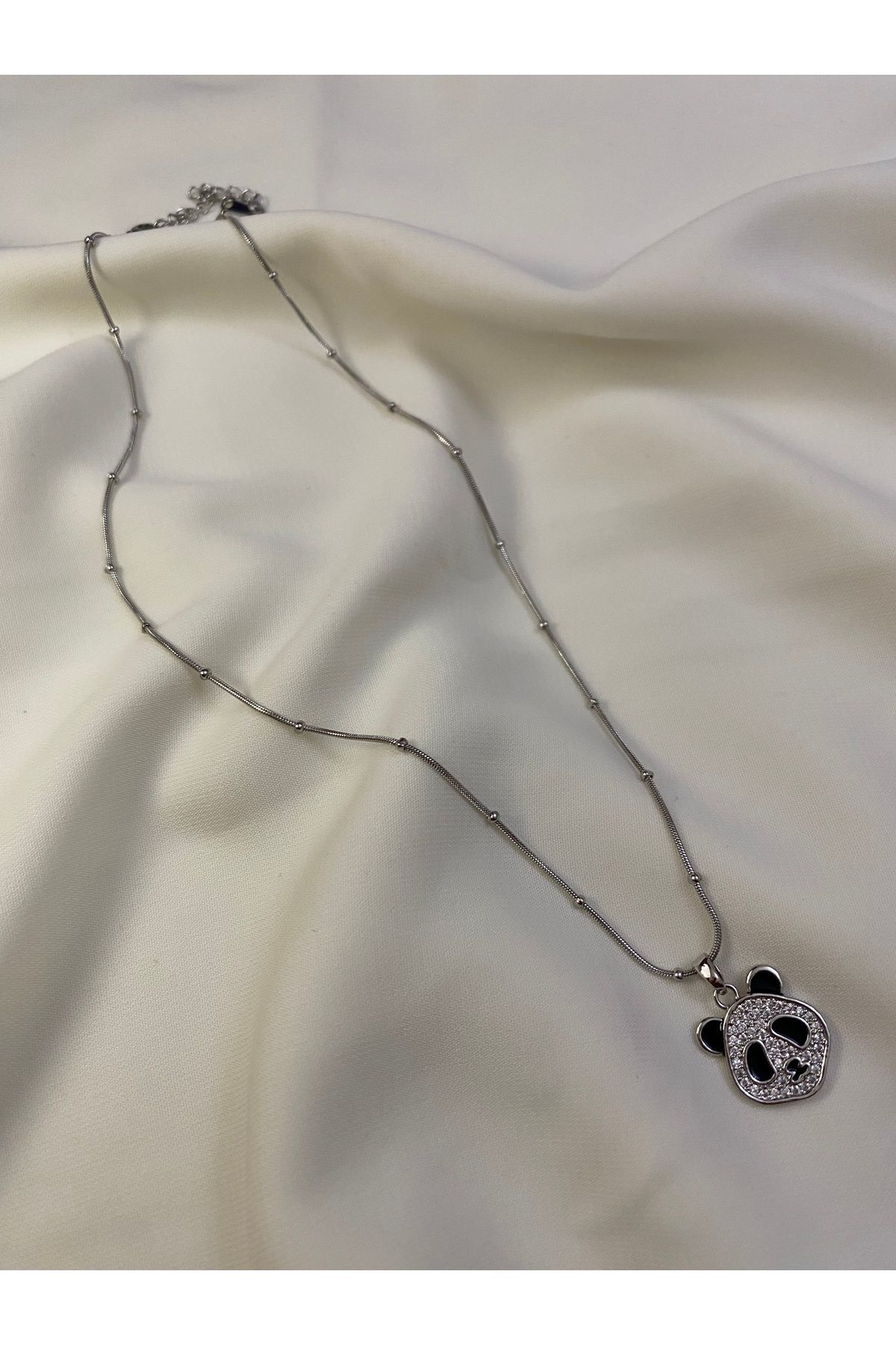 asem jewelry ZİRKON TAŞLI SEVİMLİ PANDA ÇELİK KOLYE