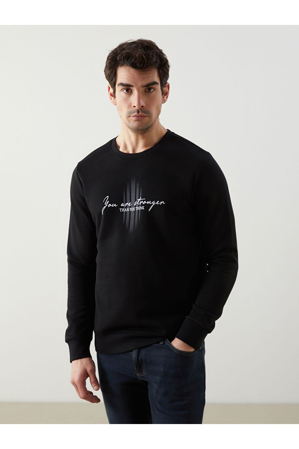 LC Waikiki Bisiklet Yaka Baskılı Erkek Kalın Sweatshirt