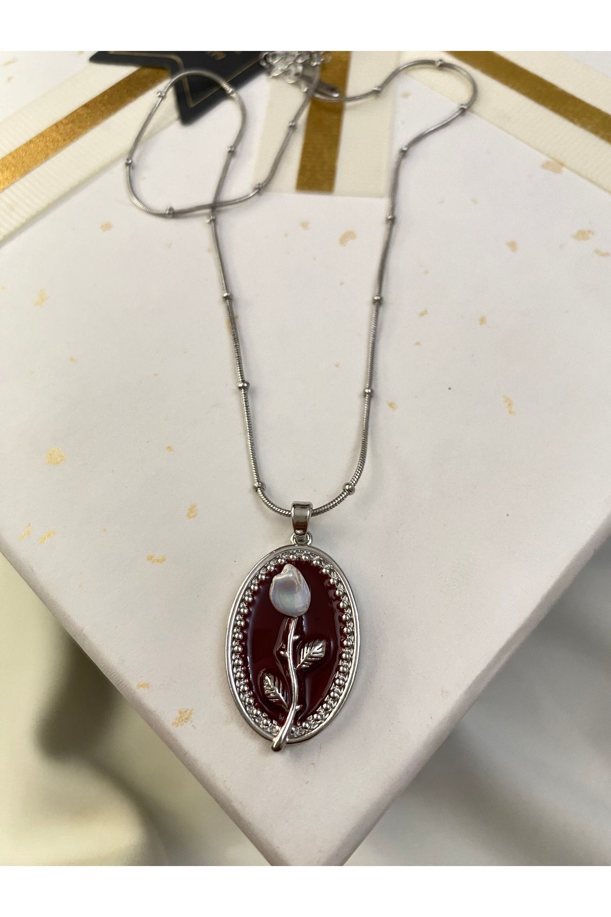 asem jewelry DETAYLI GÜL ÇİÇEĞİ ÇELİK KOLYE