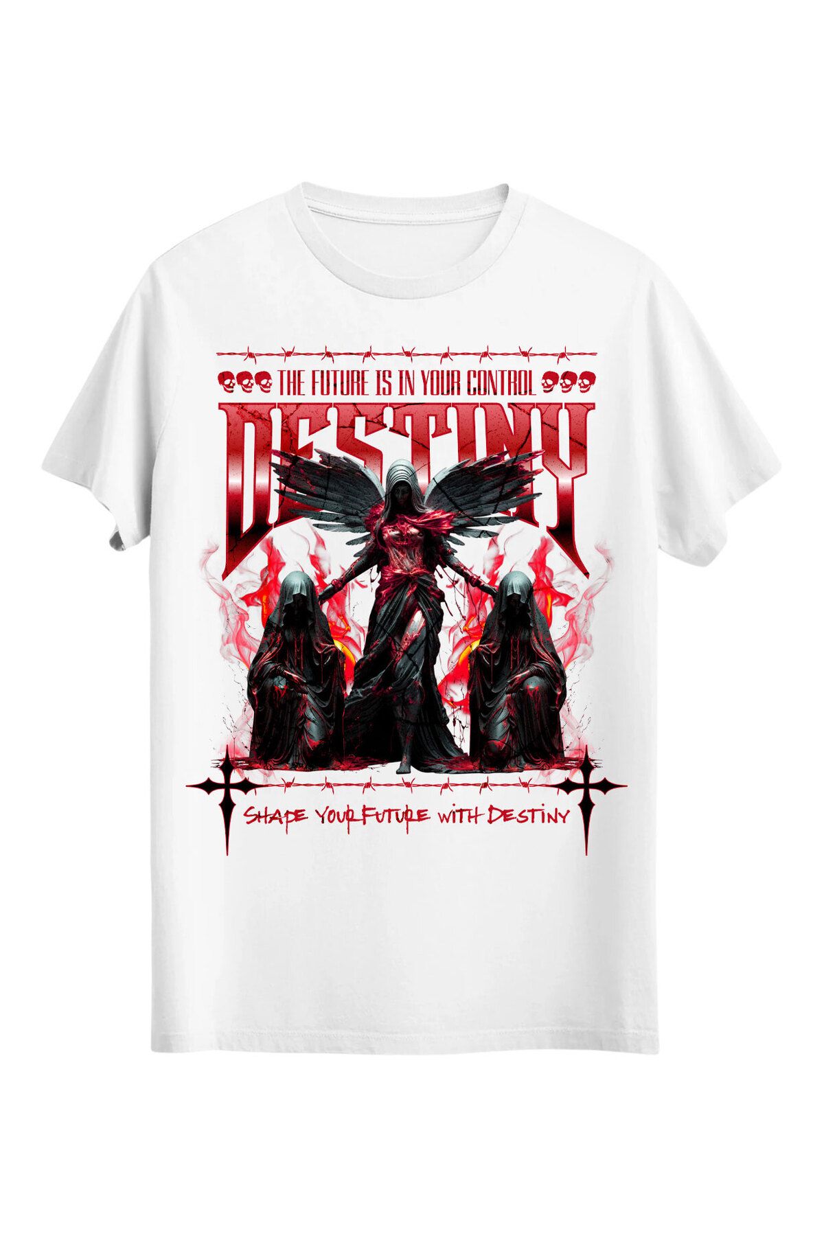 srcmarket Ütopik, Dark Gothic Severlere Özel, Kırmızı Melekler Baskılı Unisex Tshirt