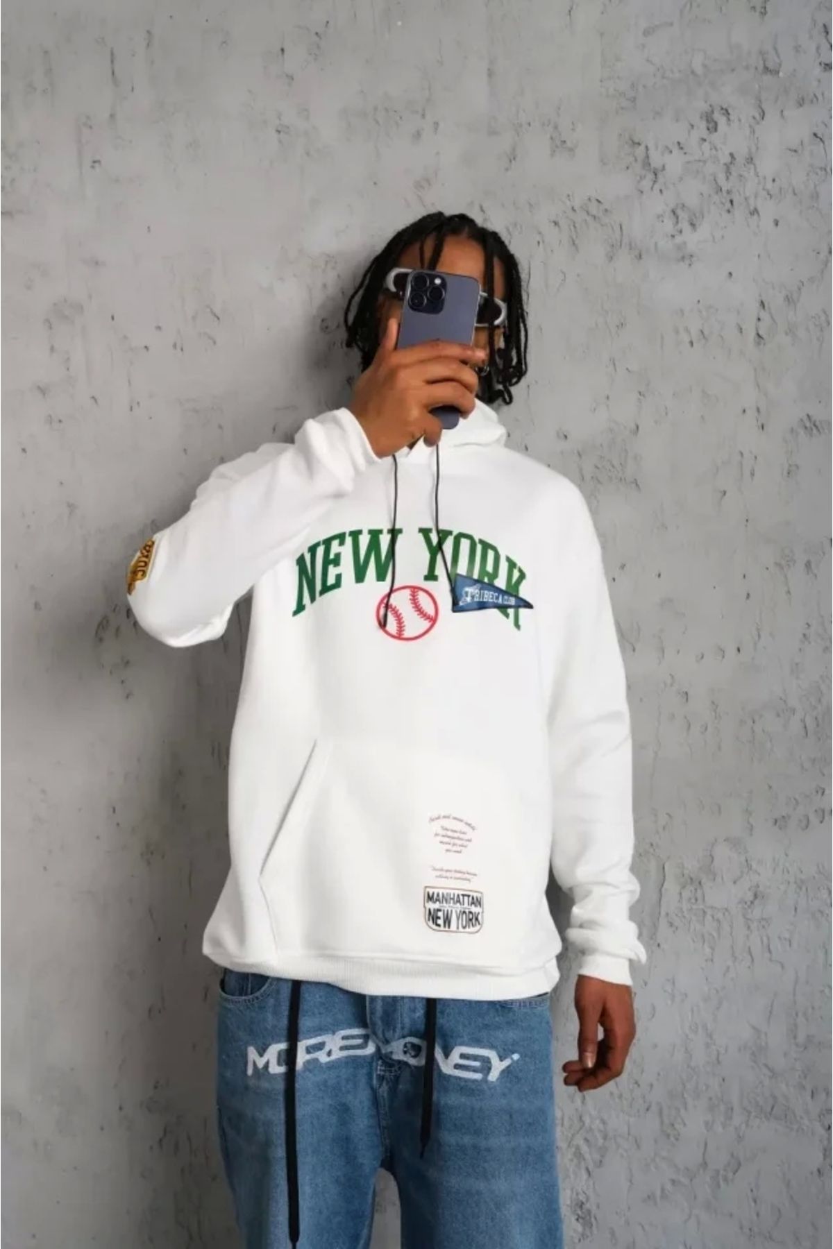 Butik Erkek Baskılı Kapüşonlu Sweatshirt - Beyaz