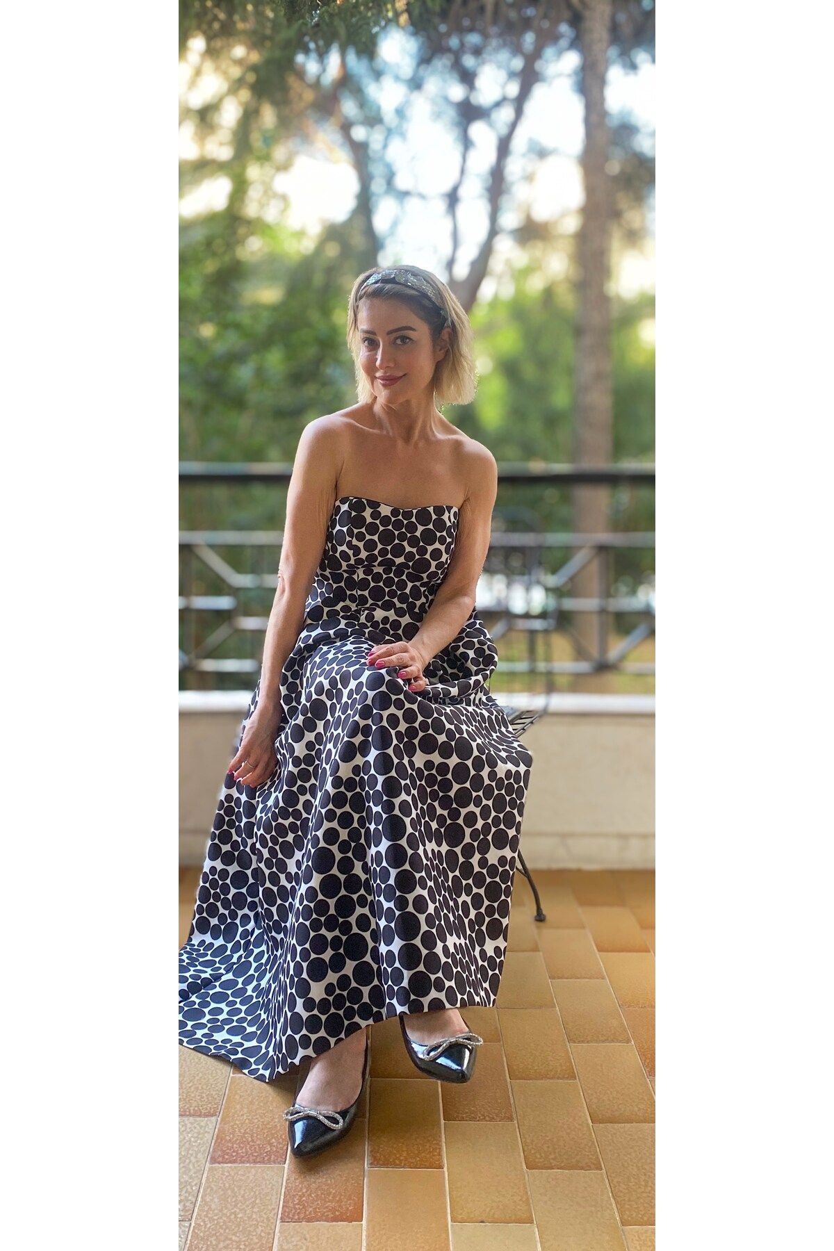 satya POLKA CHARM PUANTİYELİ RETRO STRAPLEZ ELBİSE