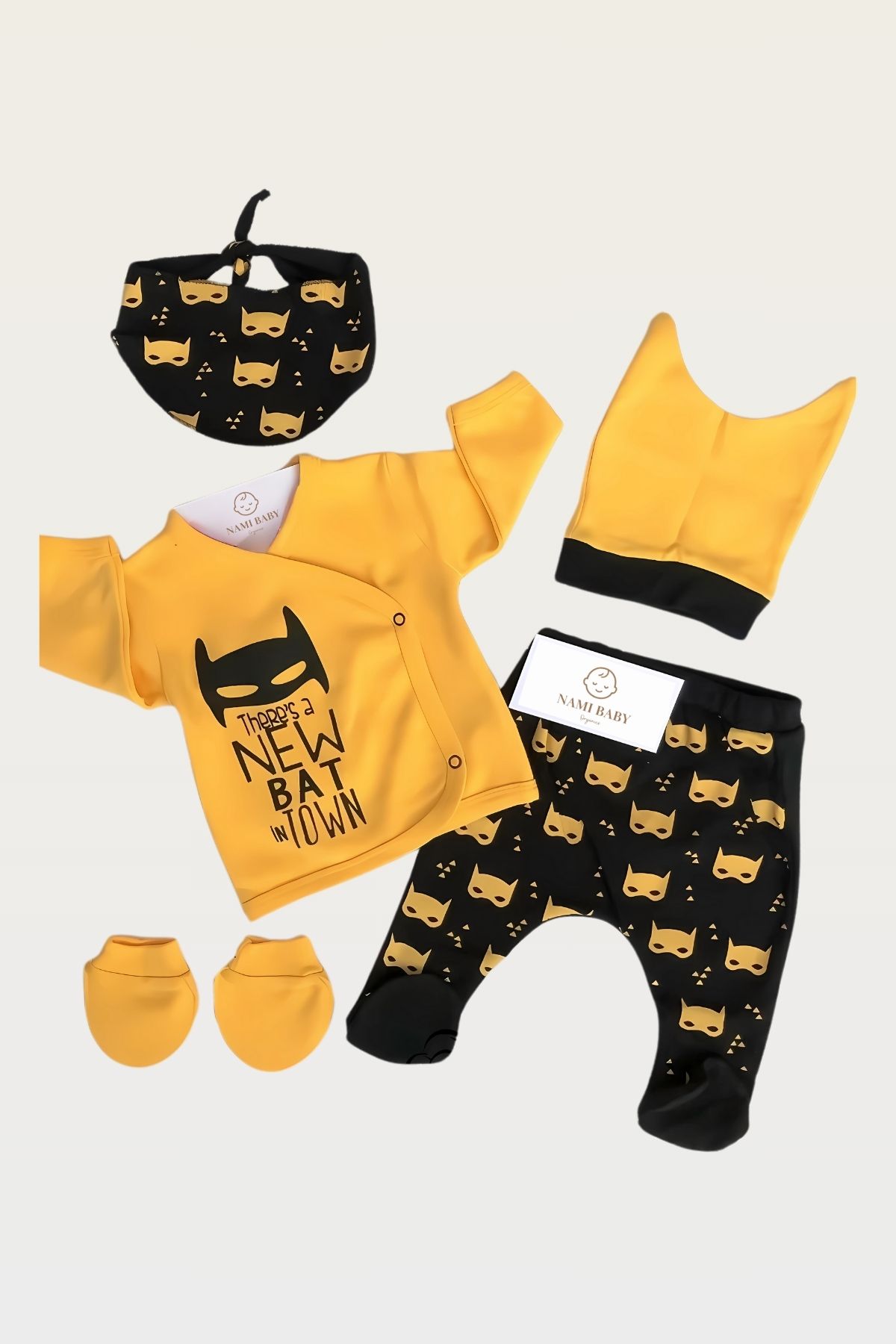 Nami Baby Erkek Bebek Hastane Çıkış Seti 5li Hastane Çıkışı Batman Hastane Çıkışı