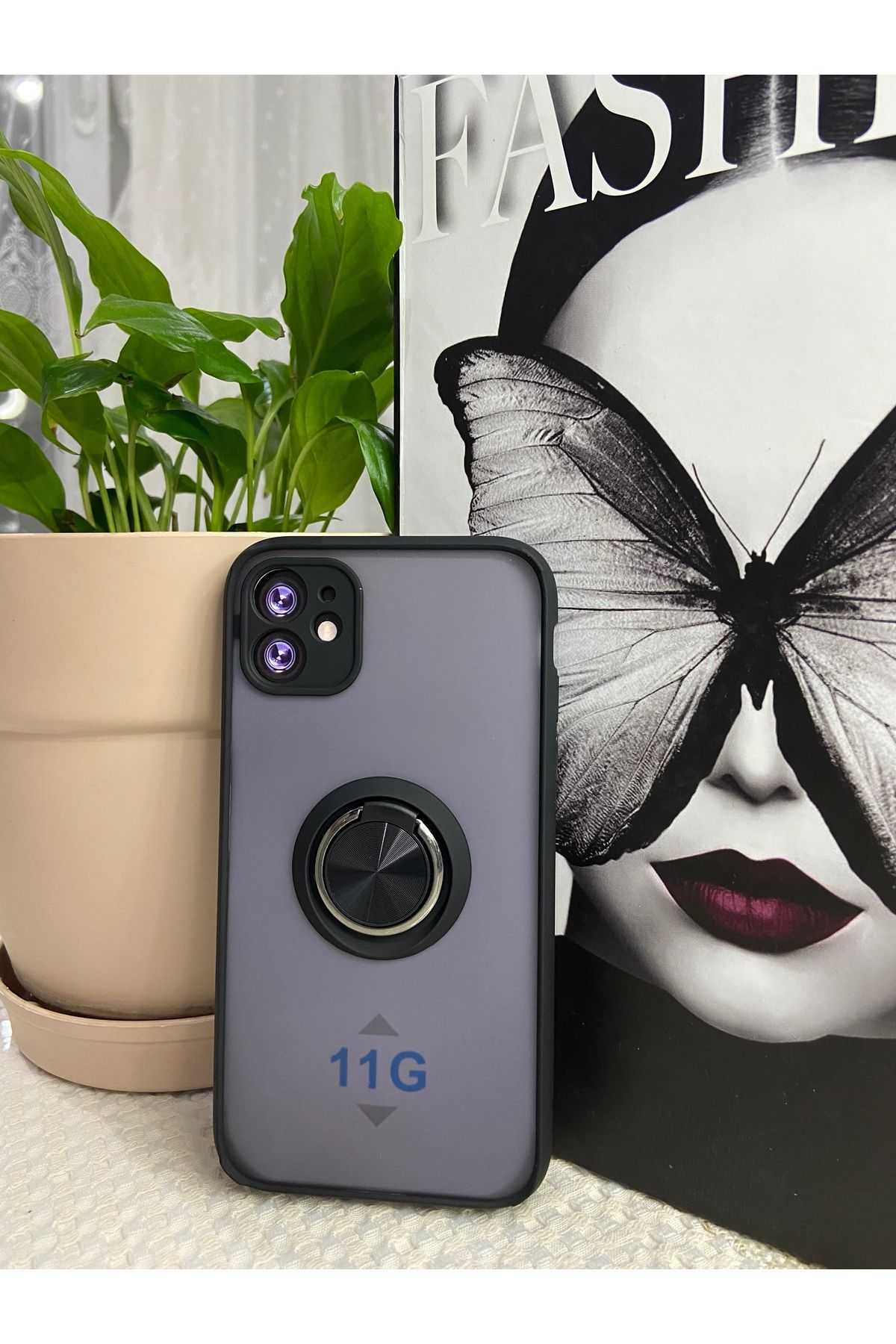 KILIF DEPOSU Apple iPhone 11 Uyumlu Yüzüklü Siyah Kılıf