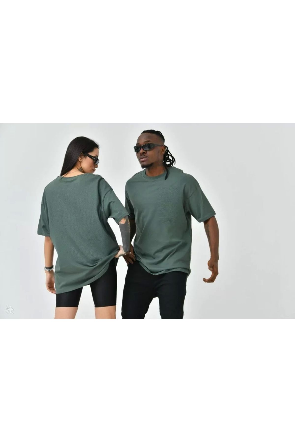 Butik Unisex Basic Bisiklet Yaka Oversize T-Shirt - Haki