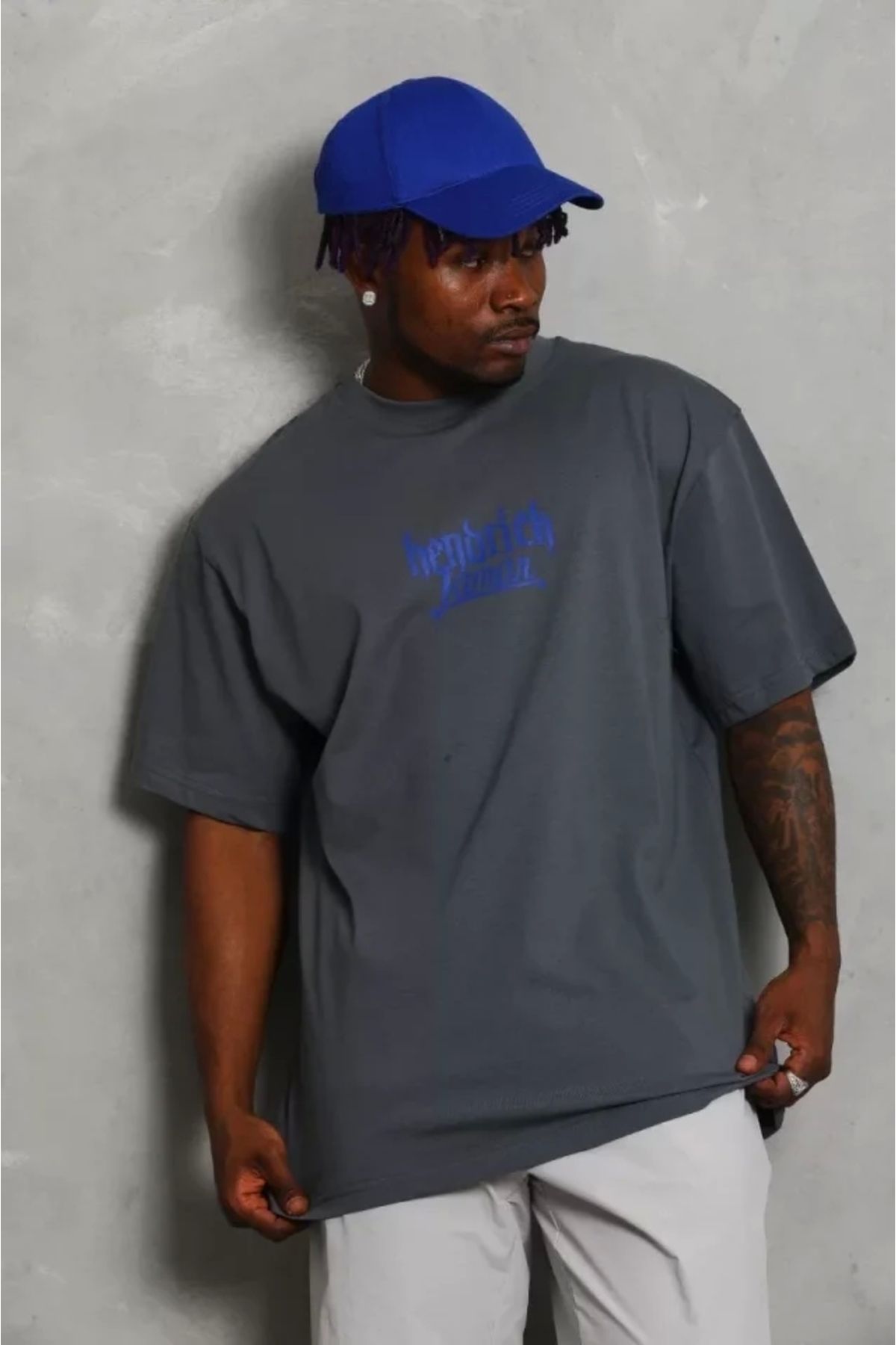 Butik Unisex Oversize Baskılı Bisiklet Yaka T-Shirt - Füme