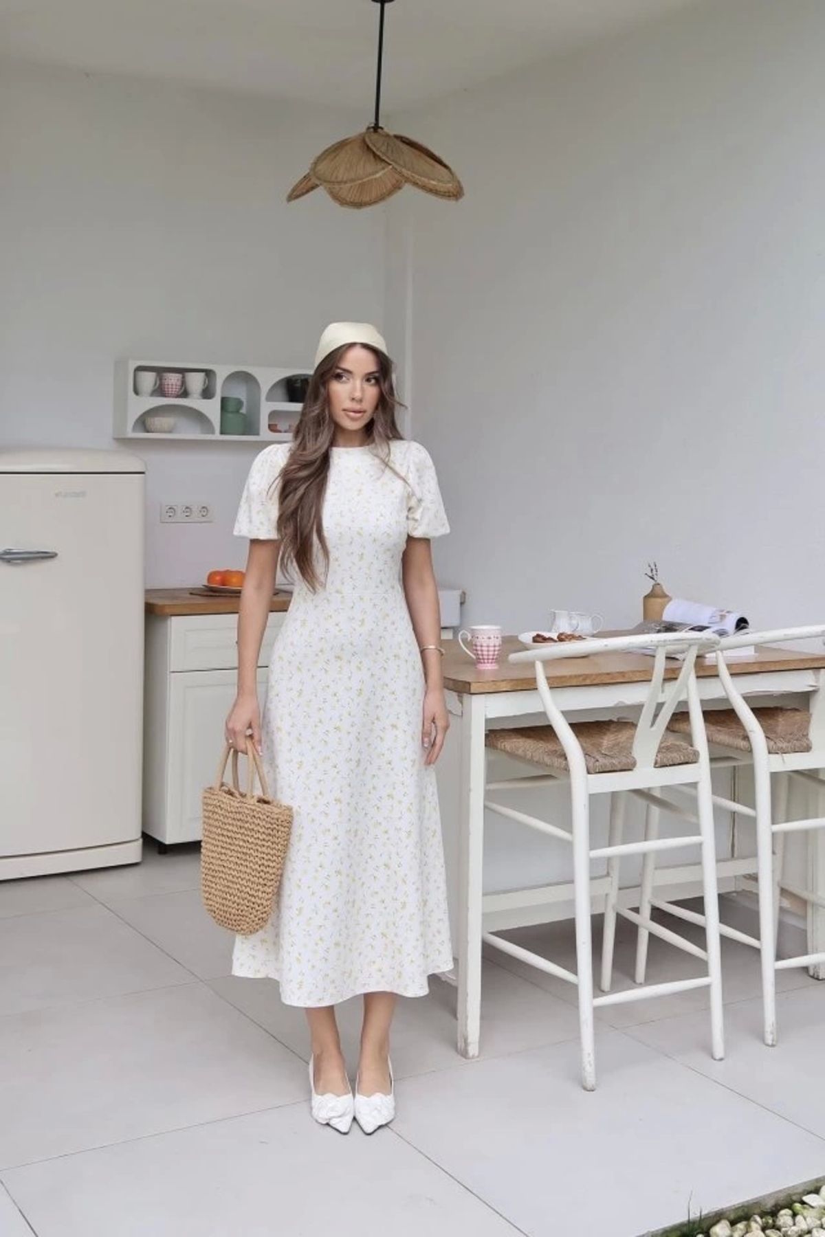 Butik Sarı Dijital Baskılı Atlas Elbise