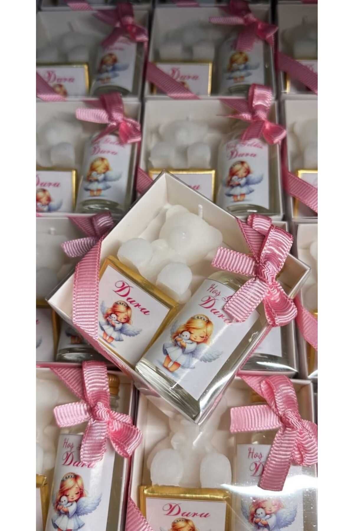 3DLuxeDekor Çikolata Ayıcık Mum Kolonya Hediyelik 10 ADET (Bebek, Söz, Nişan, Kına, Düğün, Mevlid)