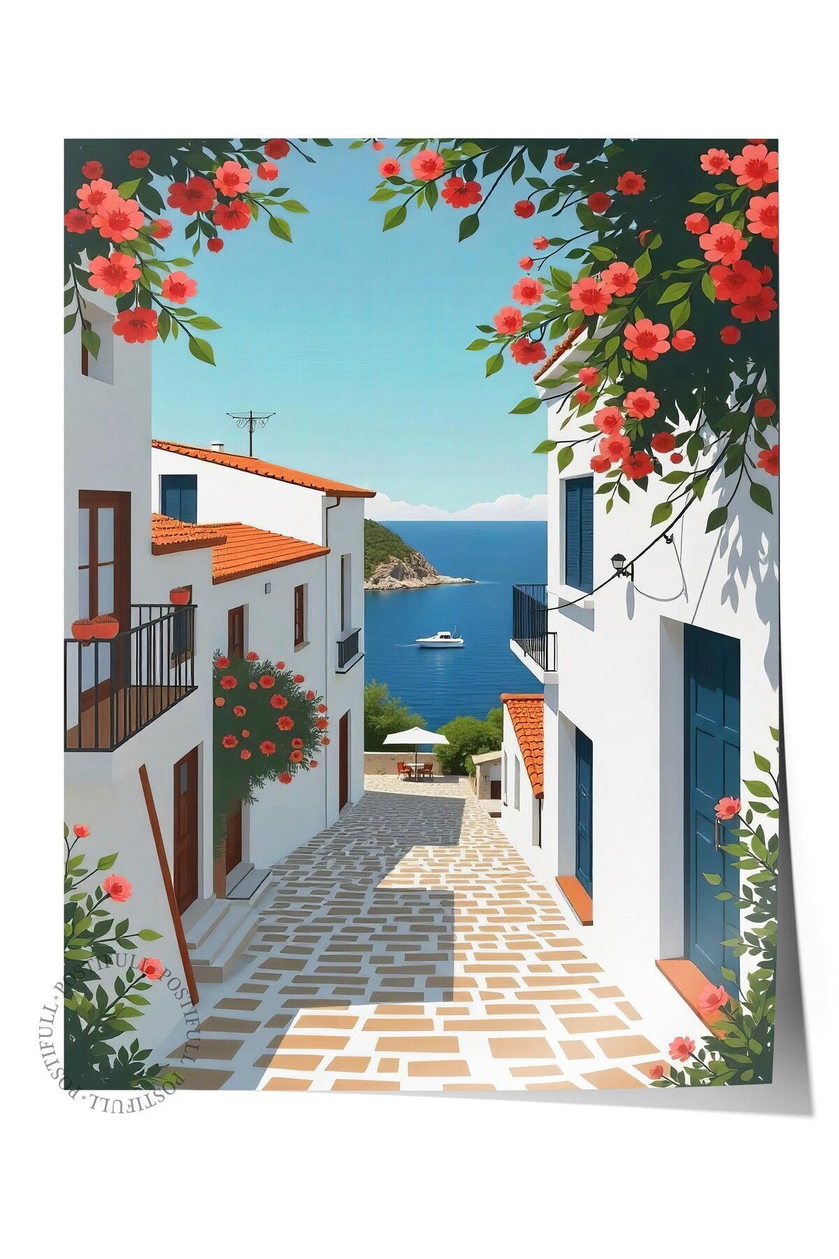 Postifull Çerçevesiz Duvar Posteri, Denize Giden Yol, Fotoğraf, Mavi Renk Poster, 2025 Yaz Seçkisi, NO:109501