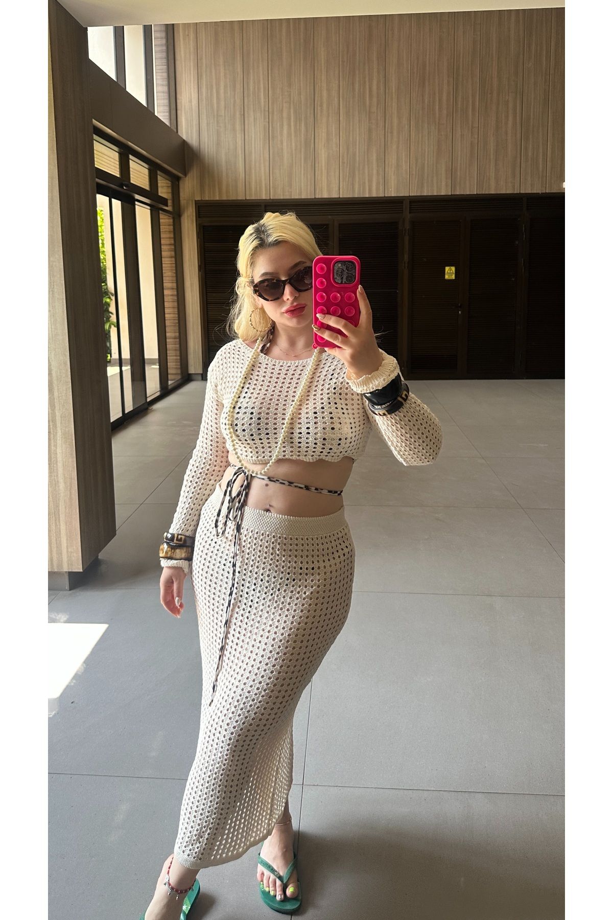 GLAM Delikli triko plaj giyim takım